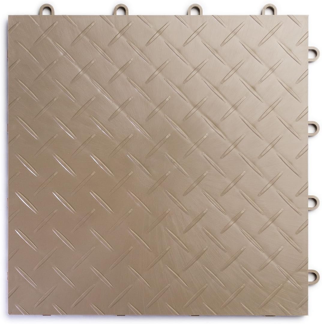 RaceDeck Diamond Plate Design, Durable Interlocking Modular Garage Flooring Tile (Single Tile), Beige