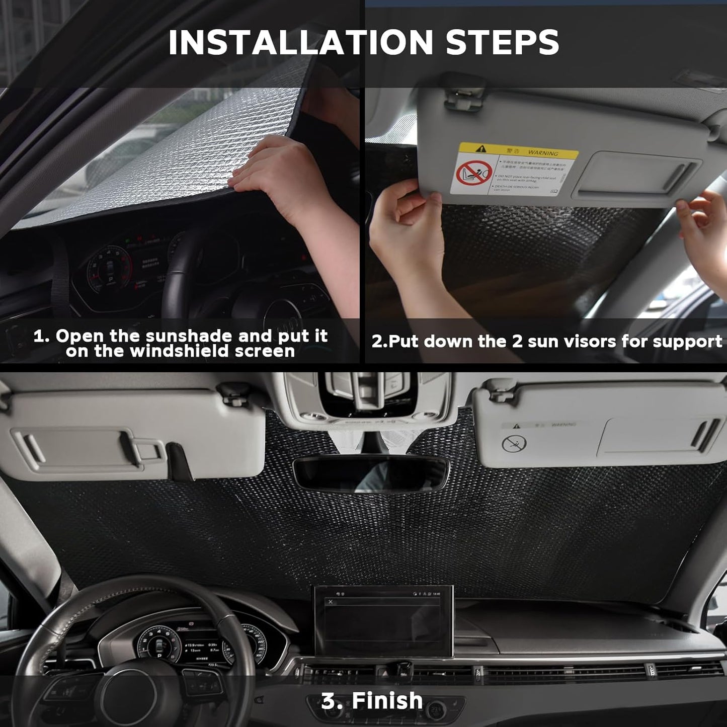 Windshield Sun Shade for Mercedes-Benz GLC SUV 2016-2022 - 5-Layer Bubble Foldable Front Window Shade Sun Visor Accessories - Blocks Heat & UV Rays