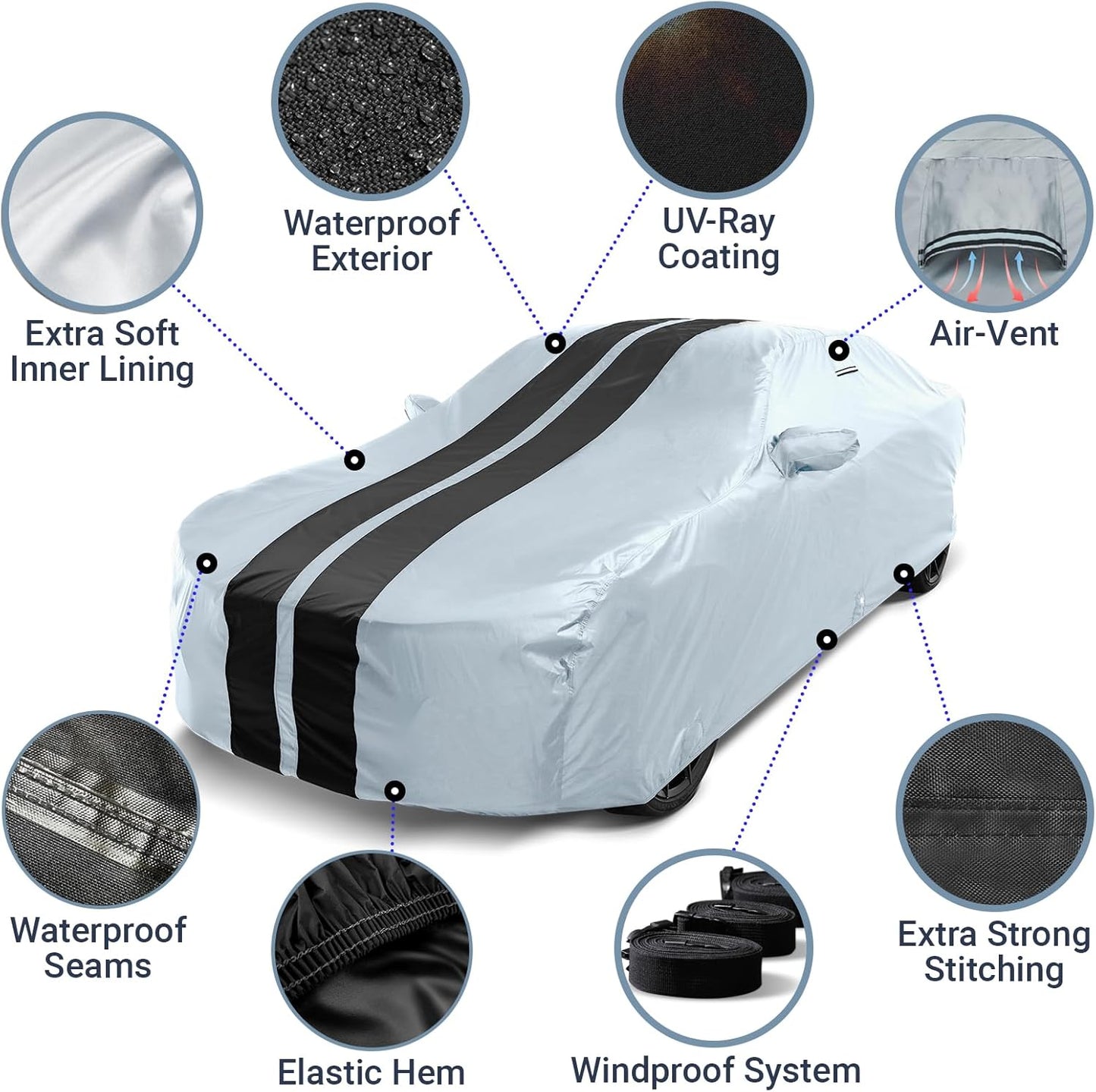 iCarCover Custom SUV Cover for Pontiac Trans AM (1998-2002) Waterproof All-Weather Rain Snow UV Sun Protector Full Exterior Indoor Outdoor Car Cover (Stripe - Gray/Black)