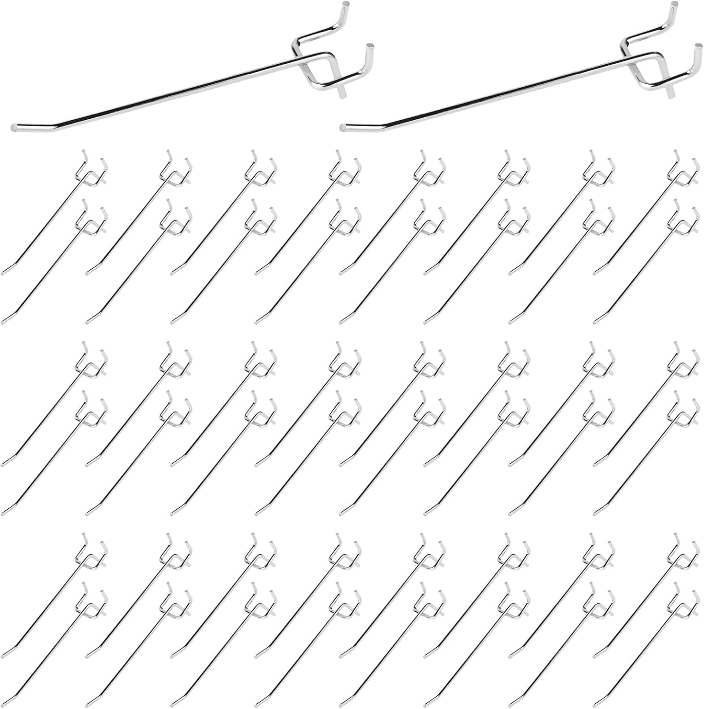50Pcs 6"/15CM Pegboard Hooks Assortment Set, Metal Peg Board Hooks with 2.5mm Hole Pitch 4mm Wire Diameter Slatwall Hanging Hook for Garage Organization Wall Hanging (Silver)