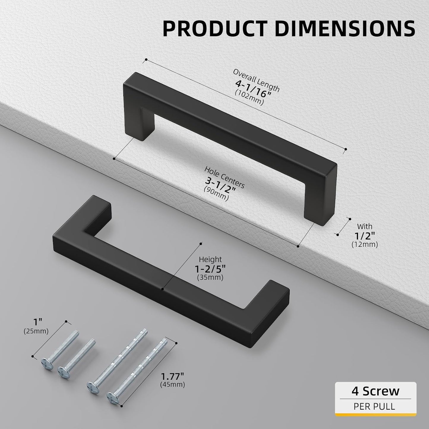 goldenwarm 50 Pack 3.5 INCH Black Square Bar Cabinet Pull - Drawer Handle Stainless Steel Modern Hardware for Kitchen and Bathroom Cabinets Cupboard,Center to Center 3-1/2in (90mm) Cabinet Pulls