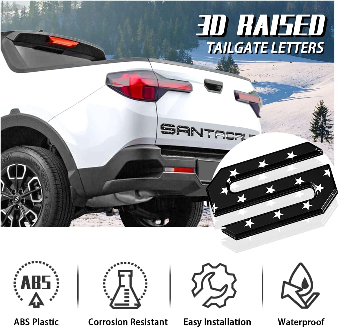 Tailgate Inserts Letters Compatible for 2022 2023 2024 2025 Santa Cruz 3D Raised & Strong Adhesive Decals Letters Rear Emblem Decal Sticker Compatible for Santa Cruz Accessories-Black American Flag
