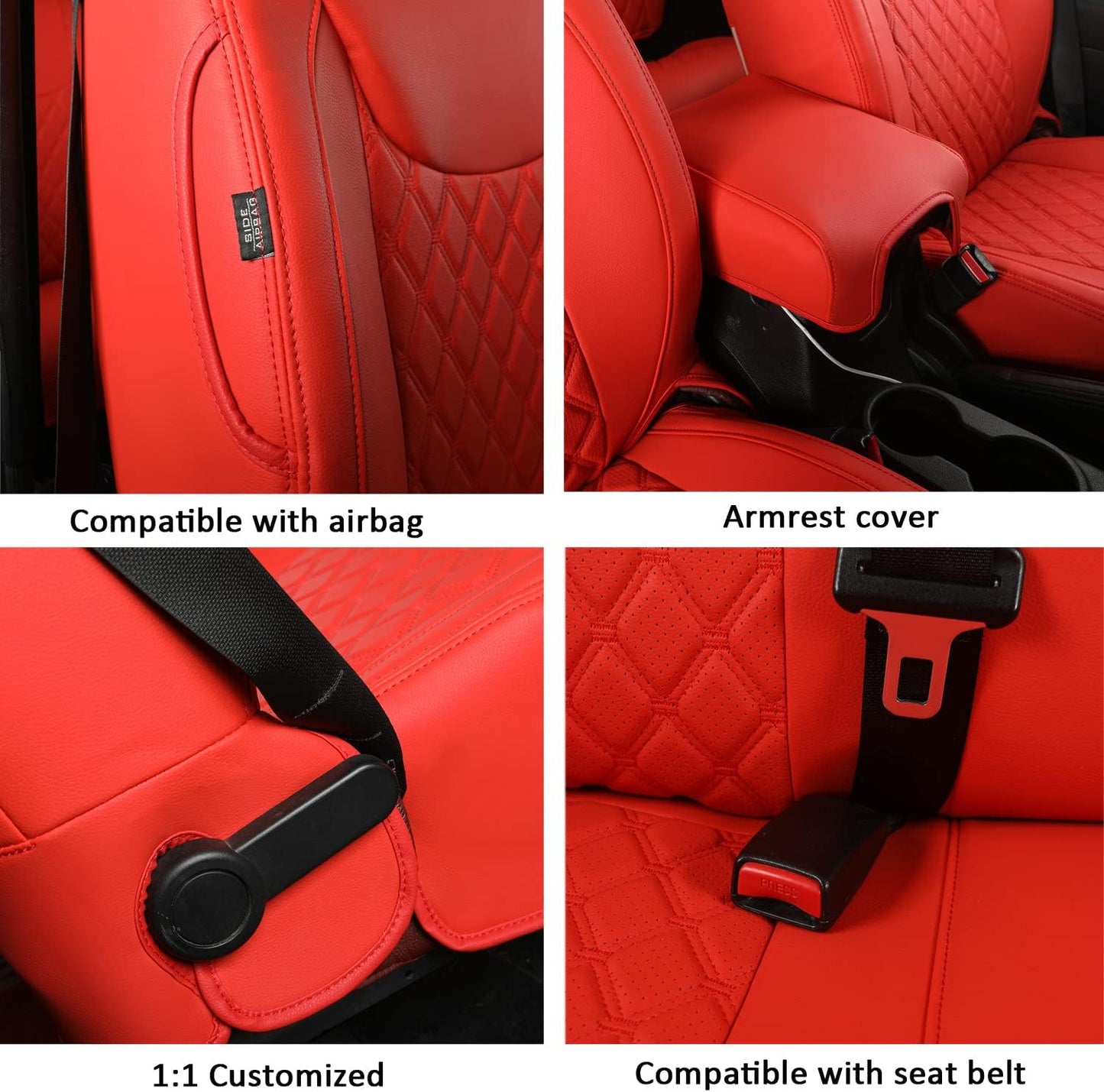 GIANT PANDA Customized Full Set Car Seat Covers for Jeep Wrangler 4 Door JK Sahara Sport Rubicon Unlimited Willys Wheeler Altitude 2013 2014 2015 2016 2017, Faux Leather - (Red)