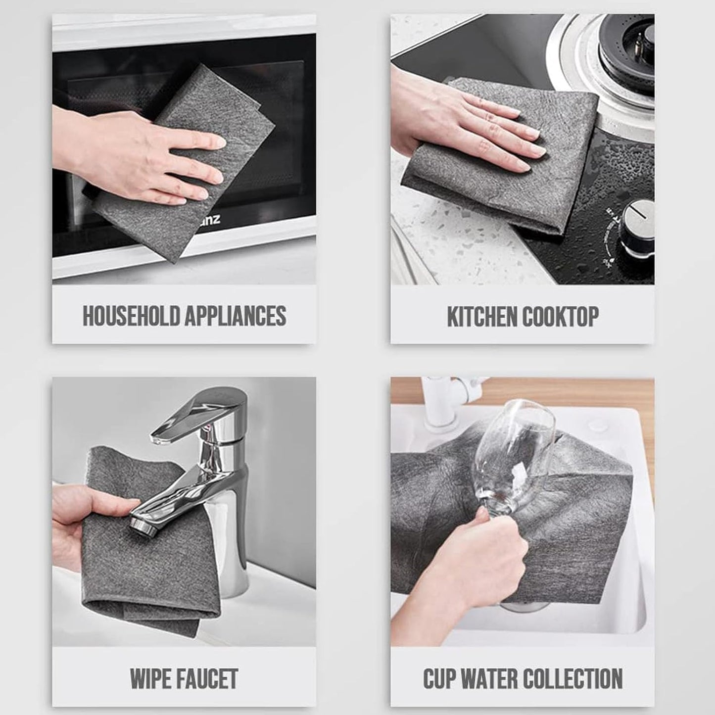 FETNHU Non-Woven - Super Absorbent 11.8" x 11.8" Lint-Free Cleaner, Reusable Thickened Magic Cleaning Cloth, Multipurpose Magic Cloths for Cleaning Glass, Cars, Kitchen, Window, Mirrors (20PCS-Black)