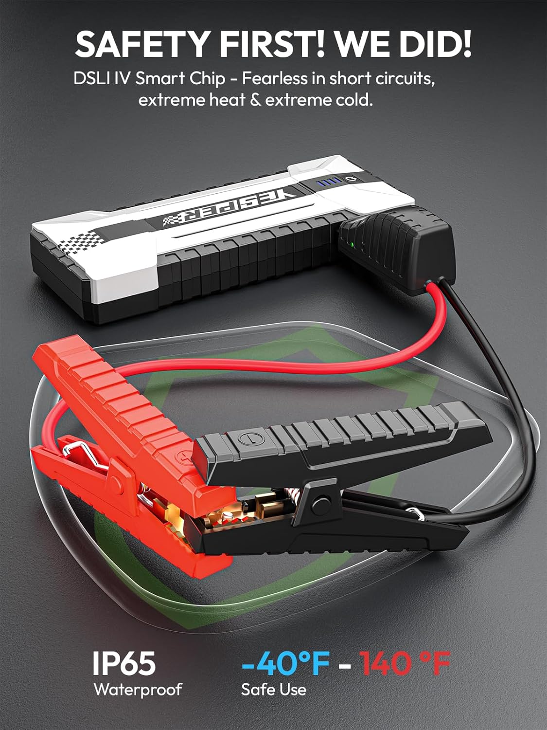 YESPER Battery Jump Starter Portable, 3000A Booster Pack Jump Box for 12V Car (Up to 10L Gas/8L Diesel Engine), Jumper Cables with DSLI Safe Tech, PD 15W Fast Charge & DC 15V Port