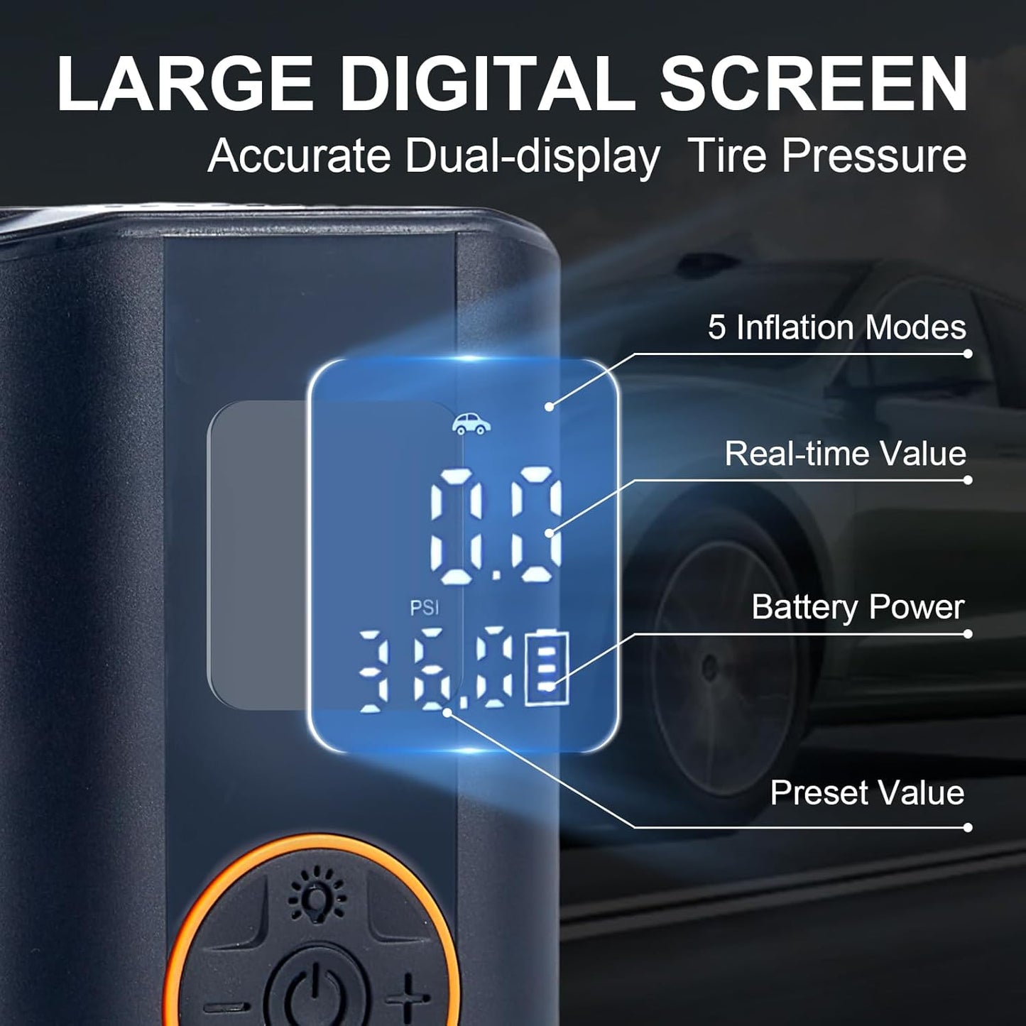 Tire Inflator Portable Air Compressor Cordless Rechargeable Mini Air Pump, with Digital Pressure Gauge & LED Lights, 150PSI Max Tire Pump for Motorcycles Bikes Cars Balls