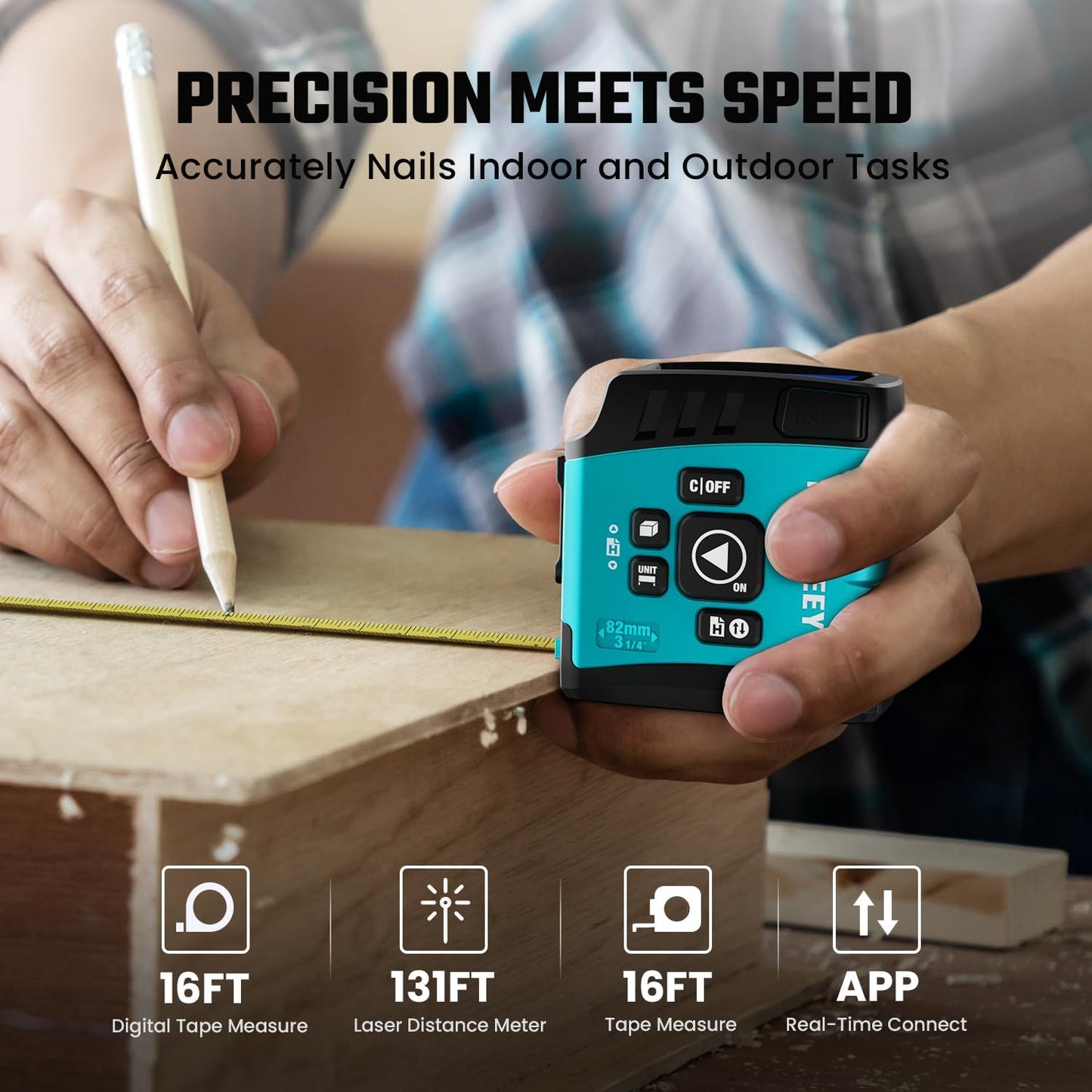 MiLESEEY DT20 Laser Tape Measure 3-in-1, 130FT Laser Distance Meter, 16FT Digital Tape Measure, Regular Tape Measure, Area Volume Measuring Pythagorean Mode, Waterproof and Rechargeable