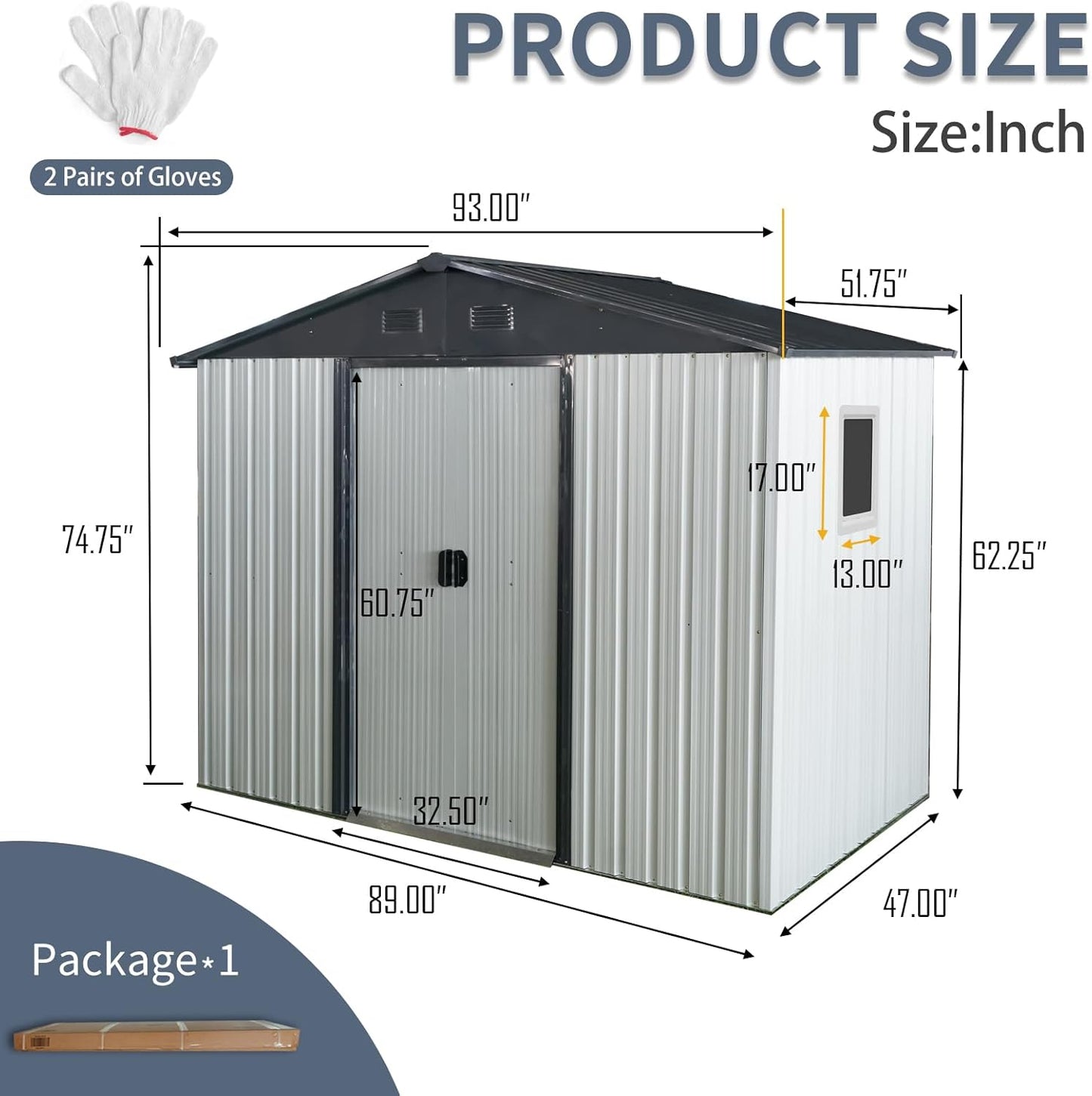 4x8 FT Outdoor Storage Shed, Metal Garden Shed with Frame Floor, Outside Tool Shed with Window, Waterproof Storage Building with Lockable Sliding Doors & Sloped Roof for Backyard, Patio, White+Black