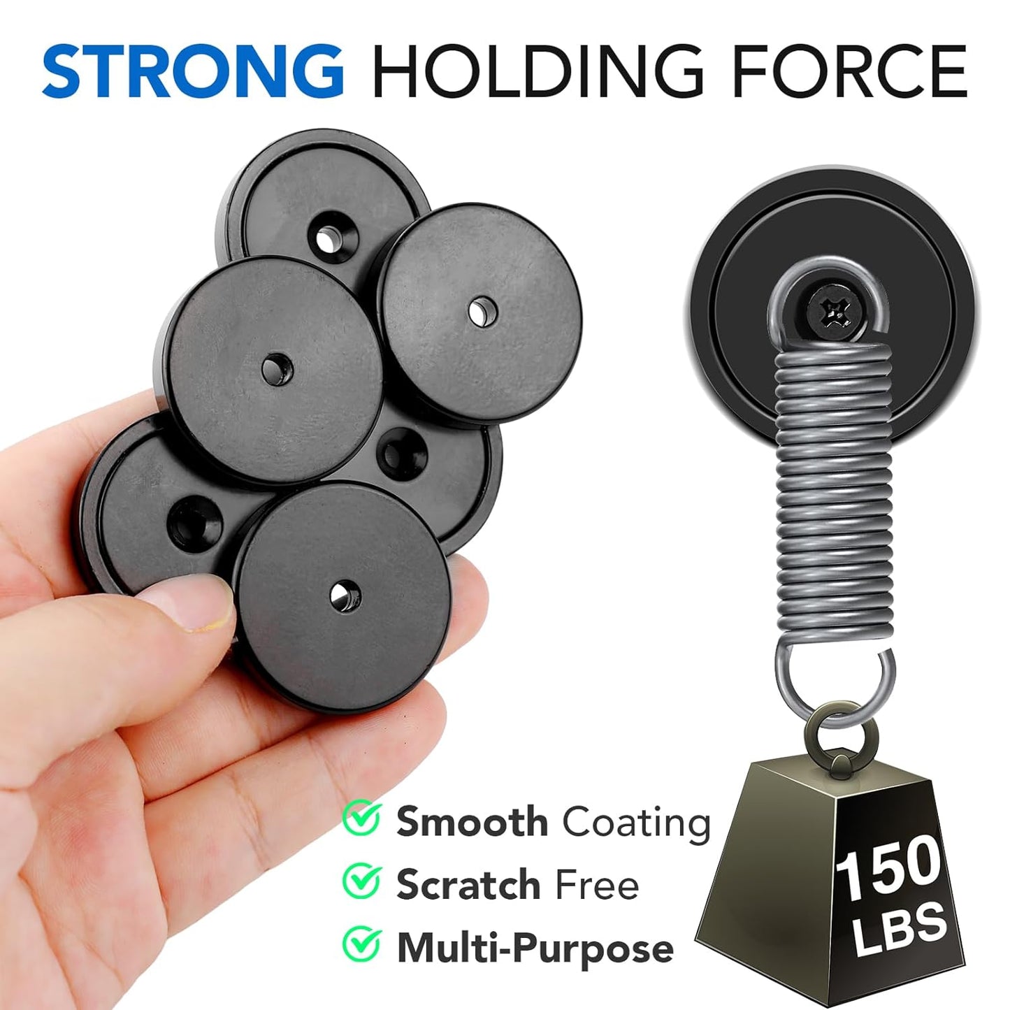 MIKEDE 10 Pack Strong Magnets Heavy Duty, 150LB Neodymium Cup Magnets with Countersunk Hole, Stainless Screw for Wall Mounting, Rare Earth Magnet Black Round Base Disc Magnet 1.4" D x 0.27" H