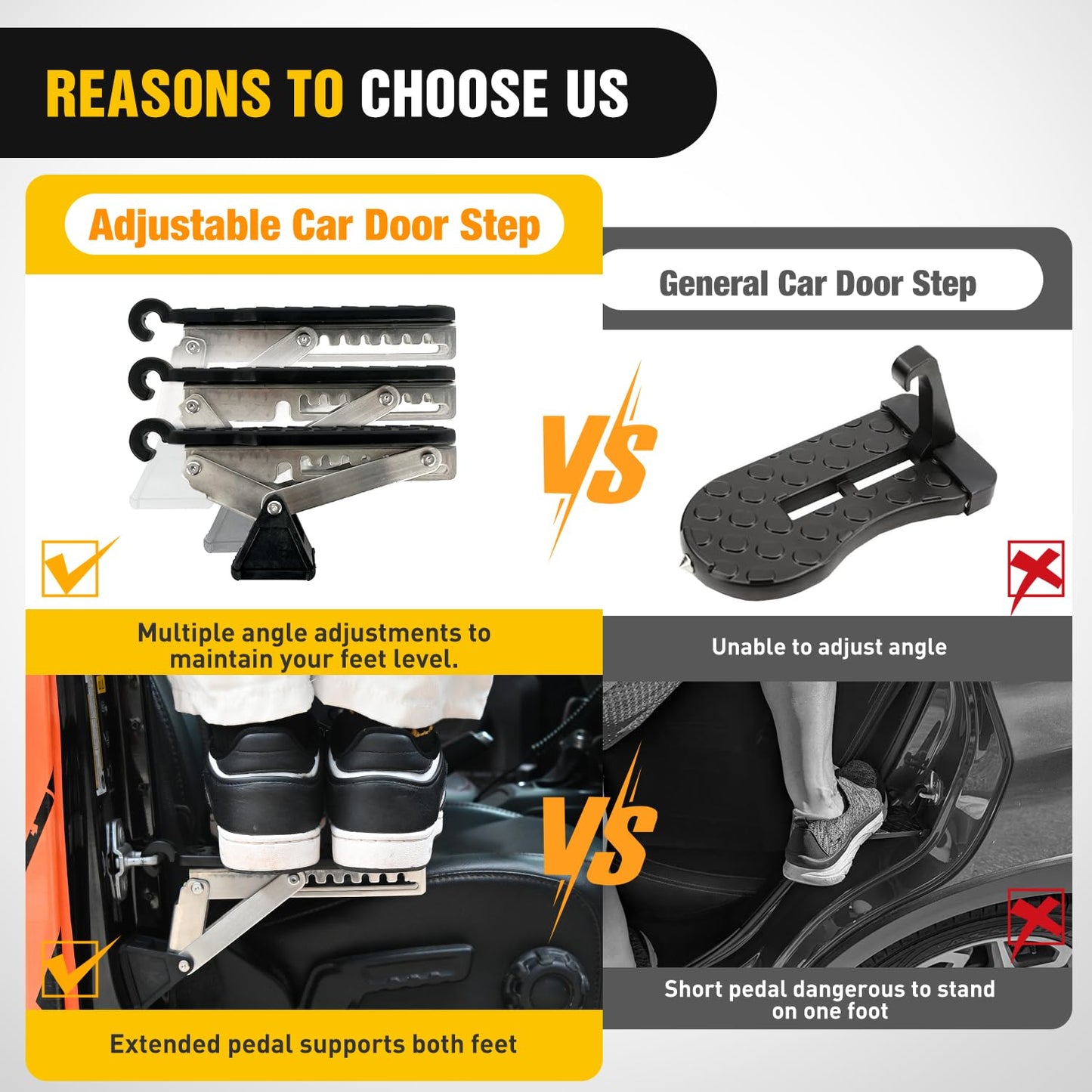 Nilight Car Door Step Universal Aluminum Latch Step for Car Roof Access Portable Folding Car Door Latch Hook Step Multi-Adjustable Both Feet Stand Pedal Max Load 500 Lbs for Truck SUV Vehicles, Black