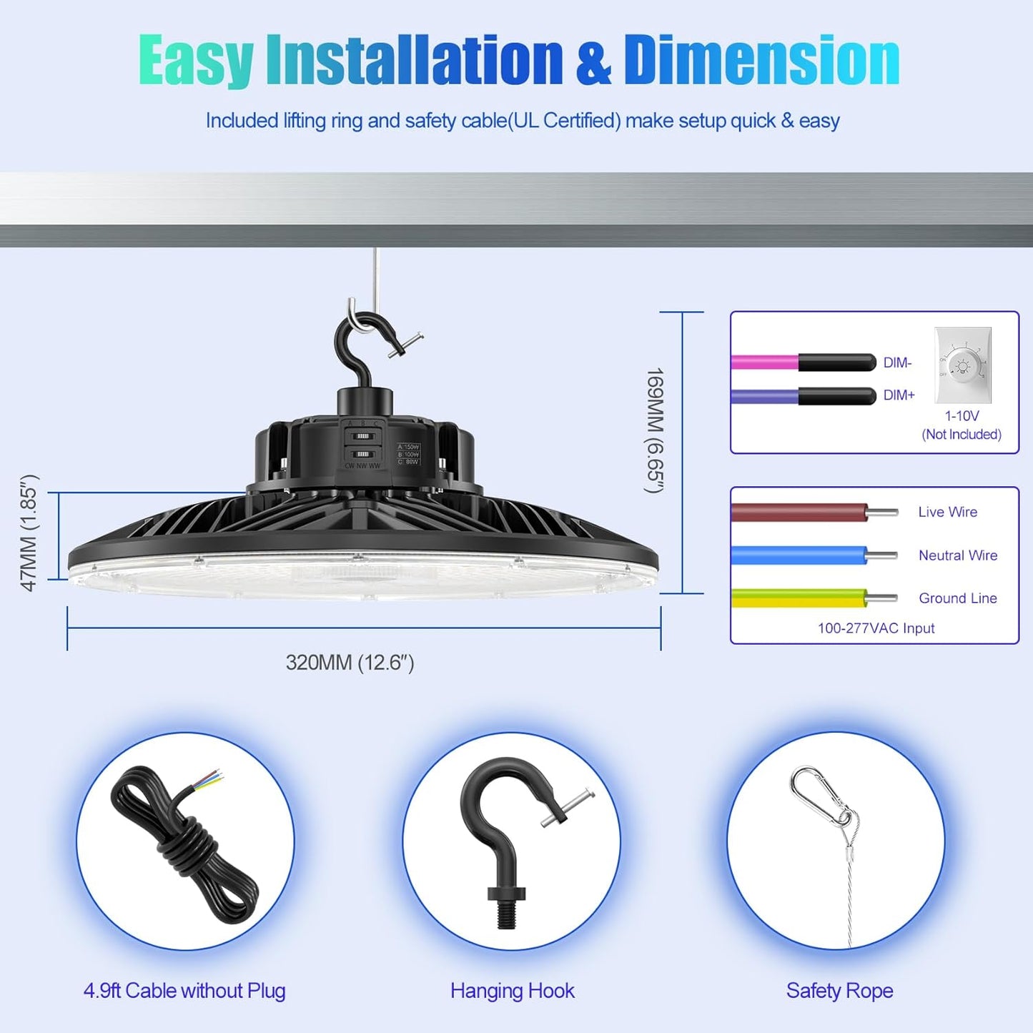 BBESTLED 3Pack UFO LED Low Bay Light 4000K 80W 100W 150W 21,000Lumen 3000K Highbay UFO Lights for Workshop Garage Warehouse Lighting Fixture DLC UL Listed AC100-277V Input