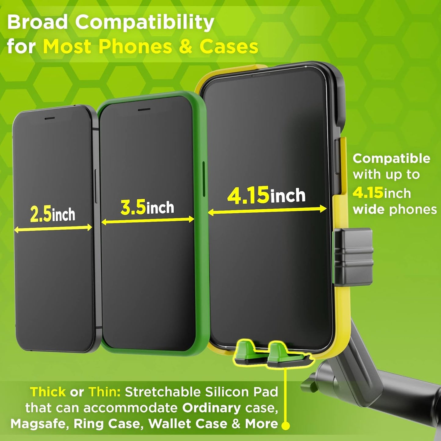 Phone Mount for Truck Phone Holder for Truck - Heavy Duty Super Suction Cup, Mobile Device Holder Dashboard Window 16.9 inch Long Arm & Stable, iPhone & Samsung Compatible, Commercial Trucker, Green