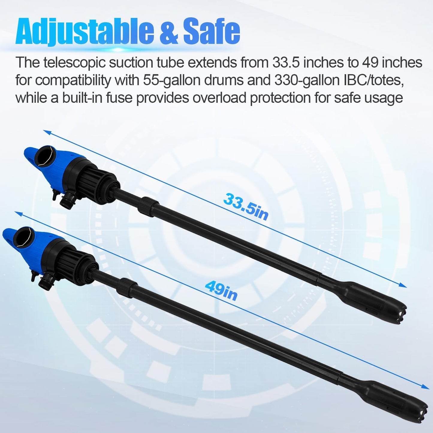 120V AC Electric Drum Pump with 12V DC Power, 55 Gallon Drum Pump with Built-in 2-Inch Bung Adapter, 5 Gallons Per Minute Flow Rate Liquid Transfer for DEF Diesel Water Antifreeze