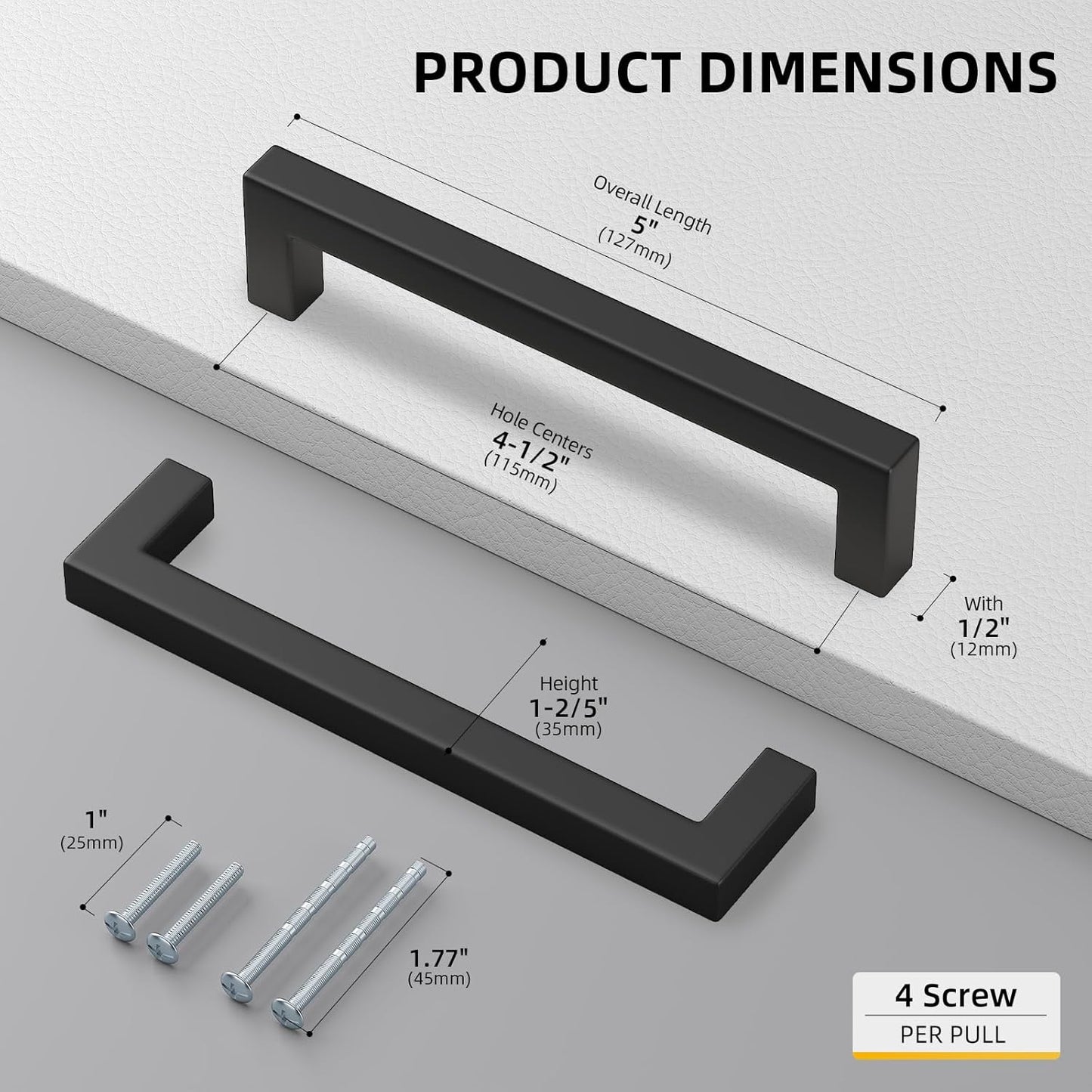 goldenwarm 200Pack 4.5INCH Drawer Pulls Black Modern Cabinet Hardware - LSJ12BK115 Cabinet Handles 4-1/2 inch Hole Centers Bedroom Drawer Pull Kitchen Cabinets T Bar Handle
