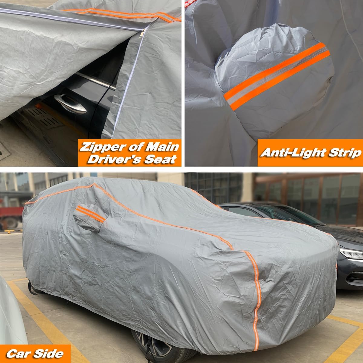 TUCAREST 6-Layers PEVA Premium Full Car Cover Fit for SUVs MPV Pickup Sedan hatchback Rain and snow protection, sun protection, UV protection, and protection of car paint surfaces-Silver Grey -Up 208"
