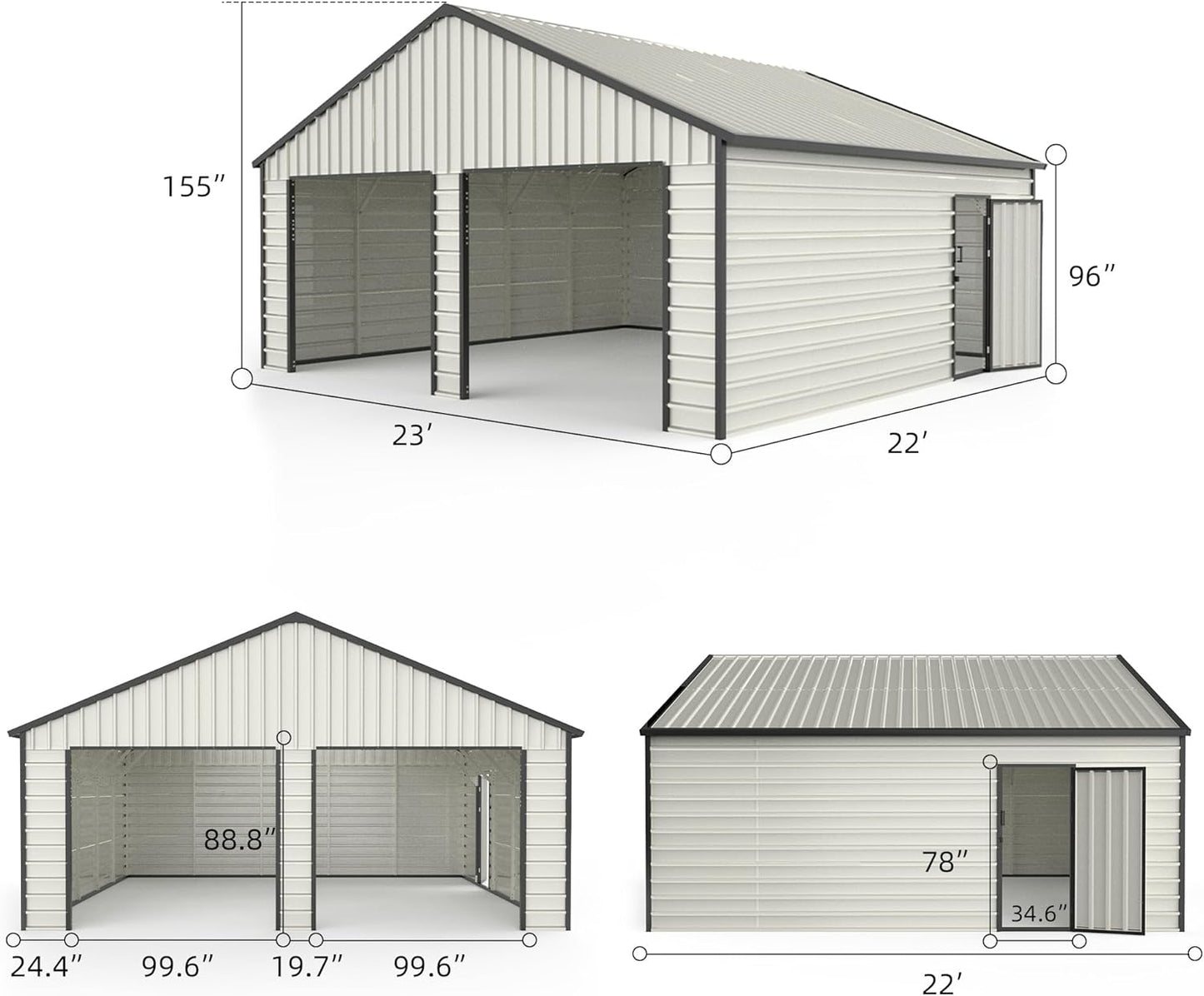 23 x 22 Metal Shed, Metal Garage Building with Side Entry Door, Prefab Double Garage Shed, Large Sheds & Outdoor Storage, Car Shed for Truck, Tool, Lawnmower, Cream