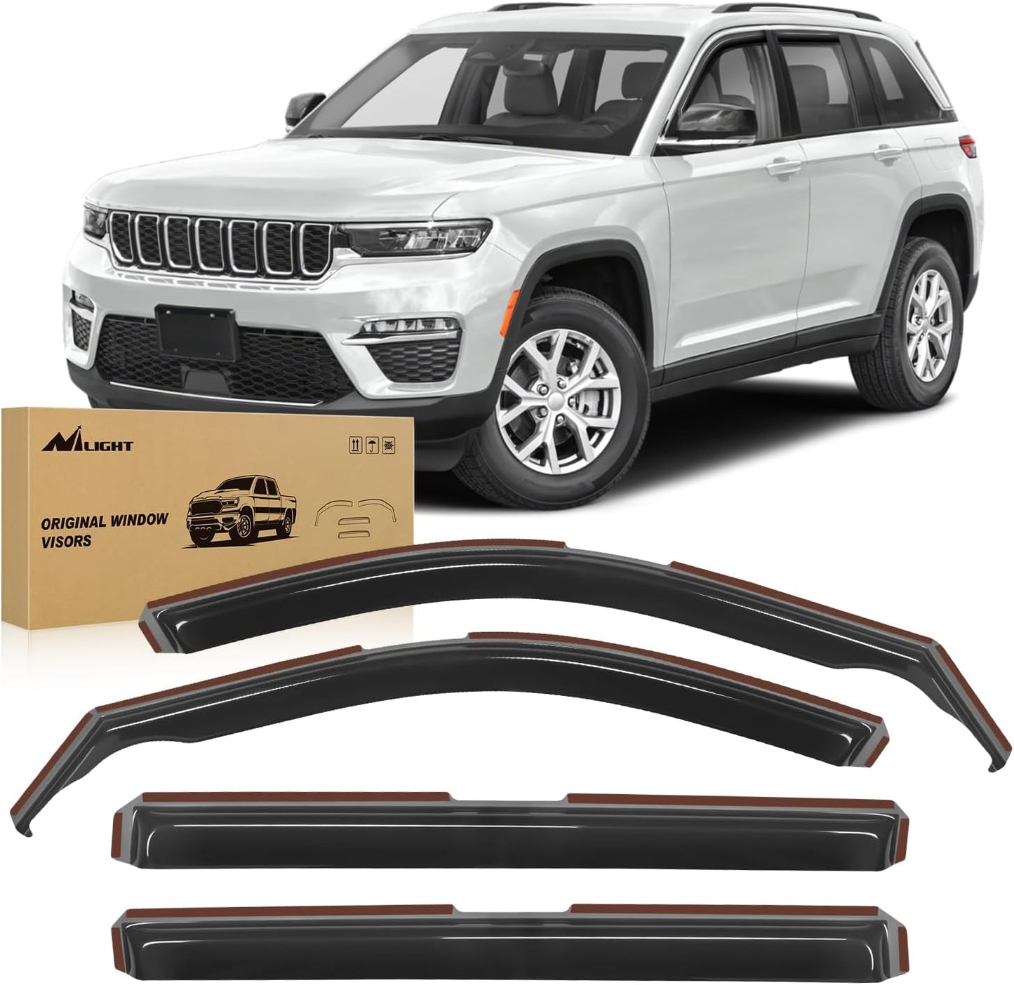 Nilight in Channel Rain Guards for Jeep Grand Cherokee L 2021 2022 2023 2024 Window Deflectors, Vent Window Visors-4PCS