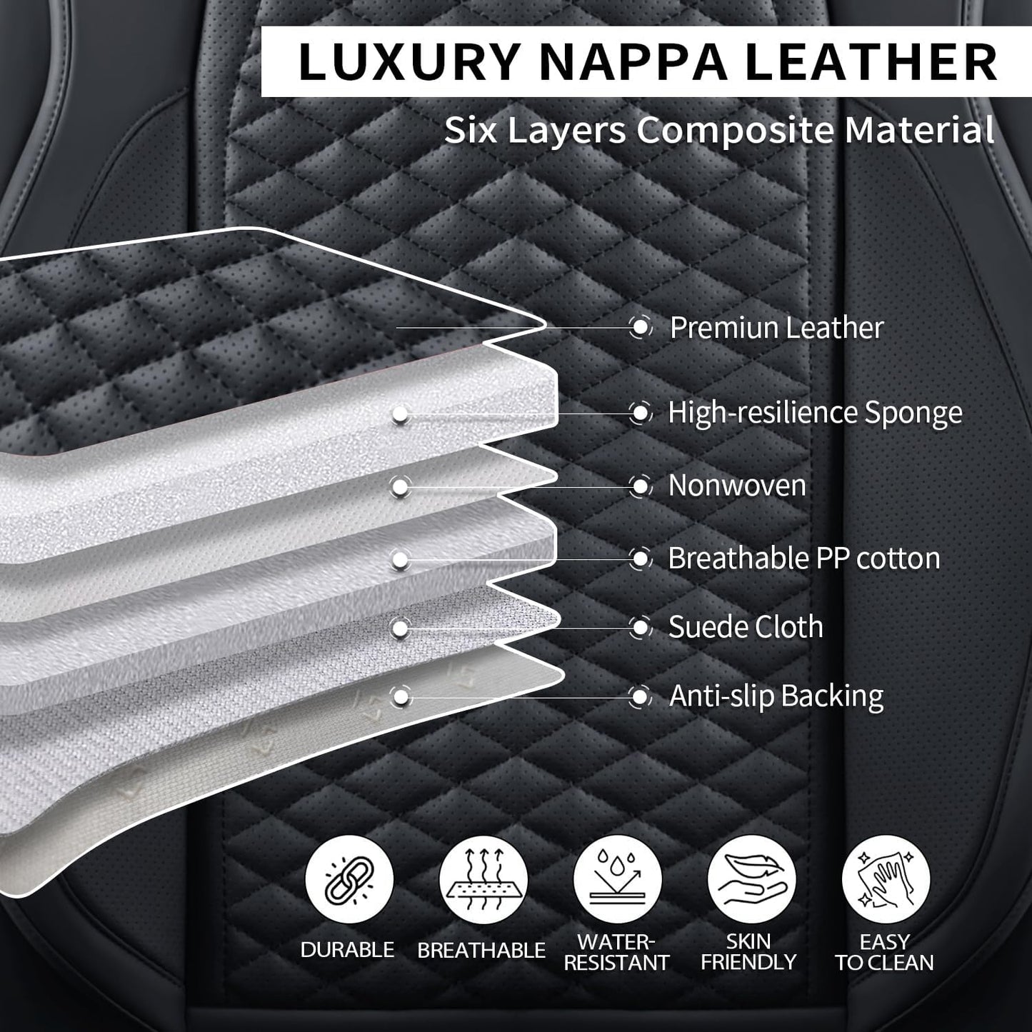 Car Seat Covers Full Set Leather Seat Covers Automotive Seat Covers Universal Car Seat Cover for Most Cars Black