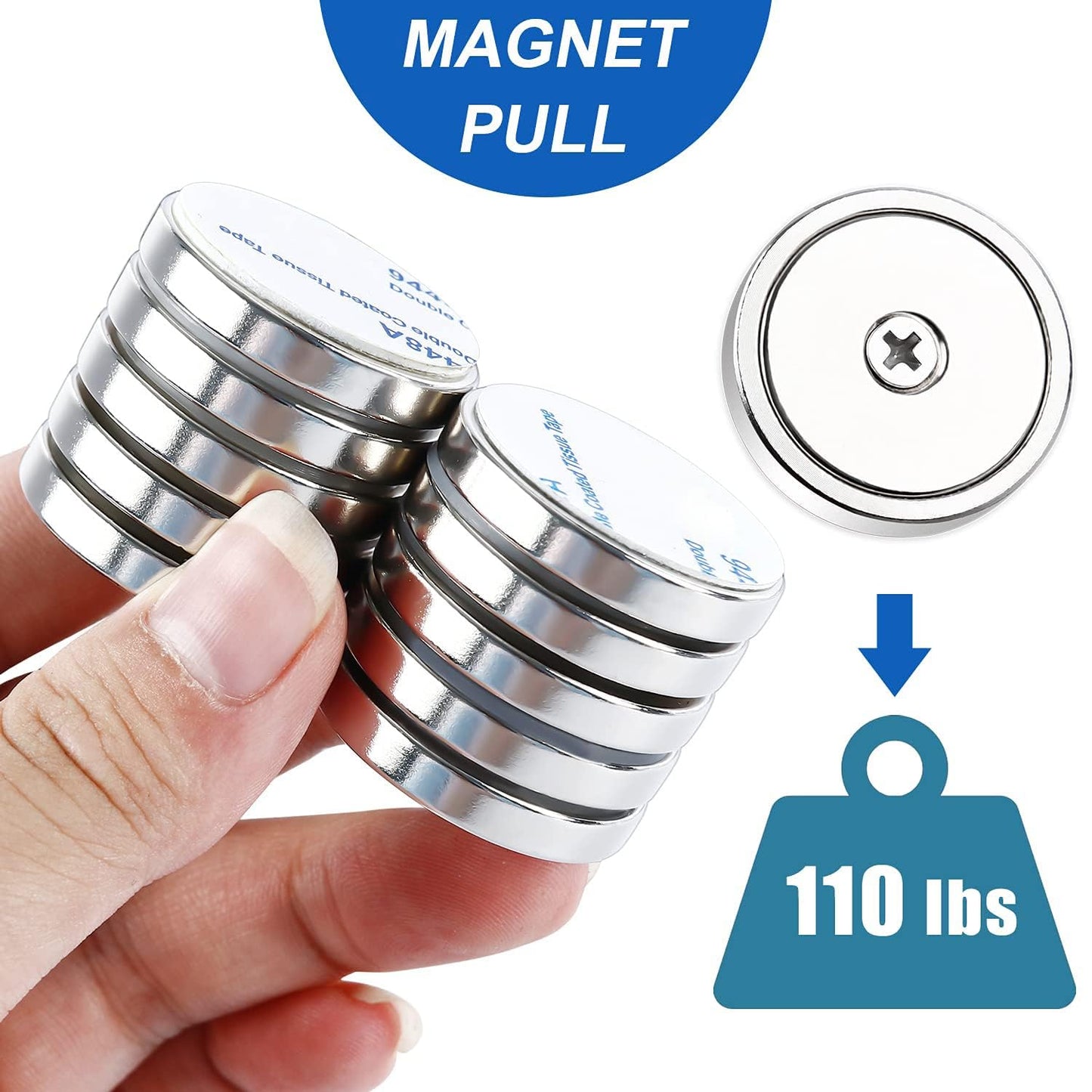 LOVIMAG Neodymium Cup Magnets, 110lb+ Strong, Heavy Duty, Rare Earth, Round Base, Pack of 12