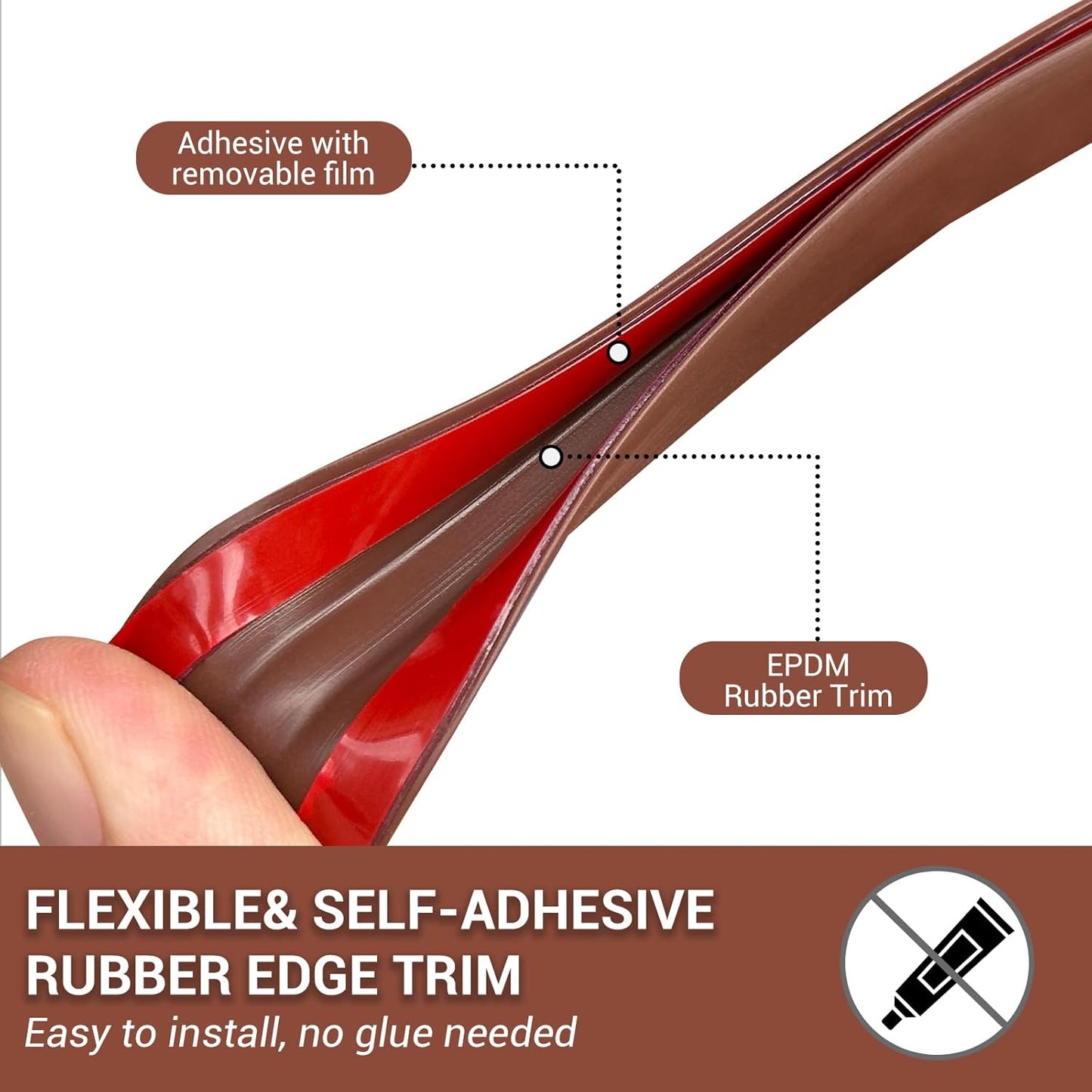 Rubber Edge Trim, Flexible Edge Trim for Sharp Edge, 5/16"(8.0mm) U Channel Edge Protector, Self Adhesive Edge Guards for Plywood, Glass, Flexi-Glass and Mirror, 20Ft, Brown Color