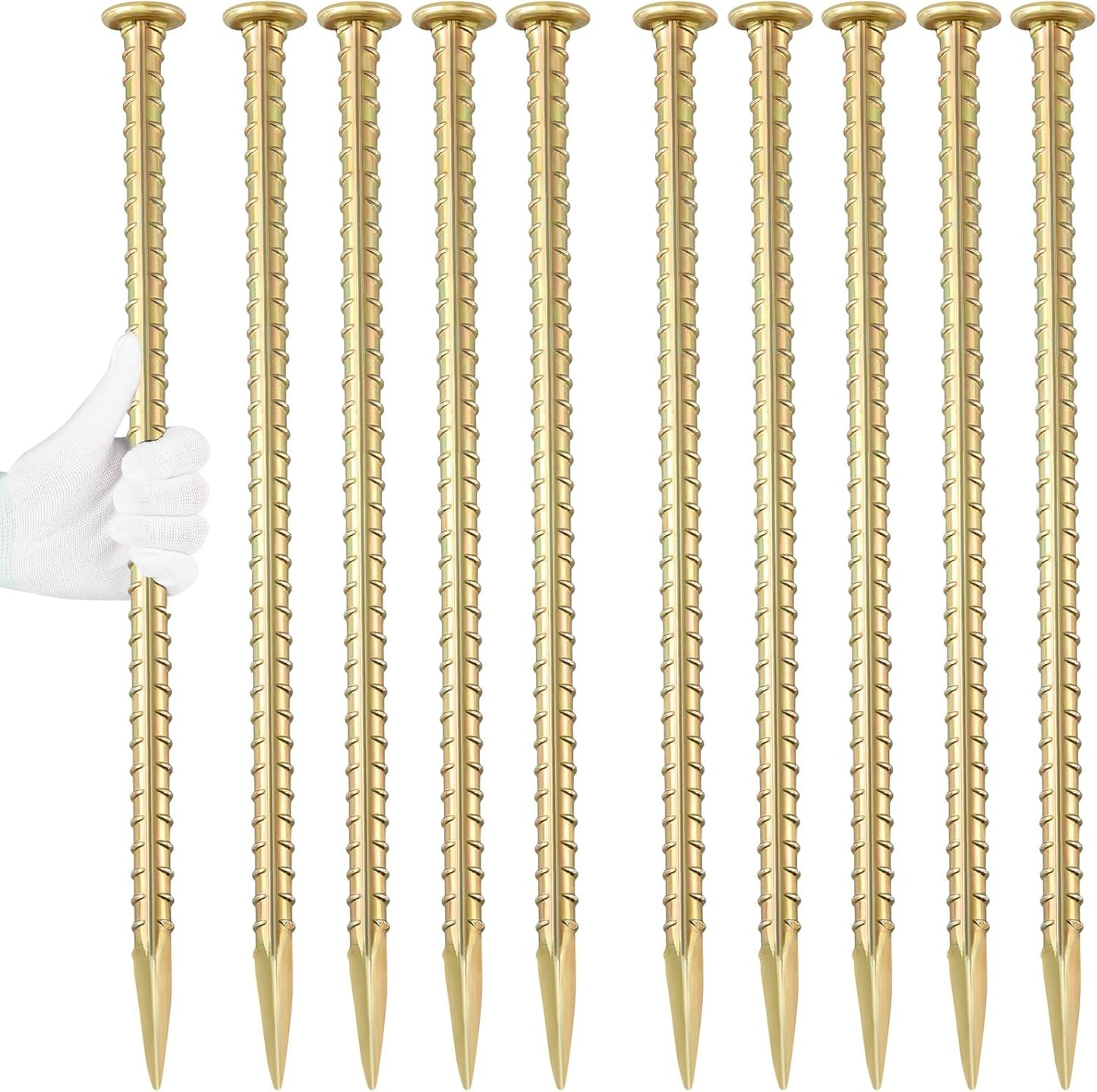 16 Inch Rebar Stakes 1/2 Inch Diameter Galvanized Steel Ground Anchors Heavy Duty Anchoring Spikes for Speed Bump, Parking Curb and Tent (10 Pack)