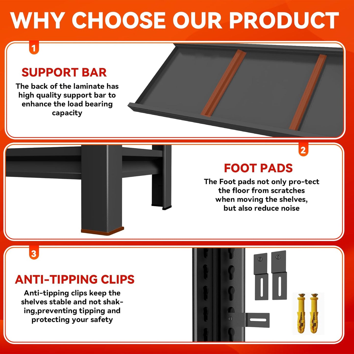 78" H Garage Shelving 3000LBS Heavy Duty Shelving Units and Storage Shelves Adjustable 5 Tier Metal Shelving for Kitchen,Utility Room and Basement, 15.75" Dx39.37 Wx78 H, Black