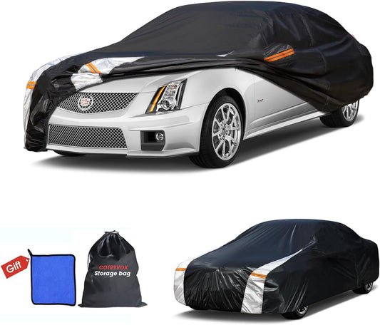 Cadillac CTS Car Cover 100% Waterproof All Weather, Gift with Towel, 10 Layers Sedan Car Cover Custom Fit 2003-2019 Cadillac CTS, Full Exterior Covers Rain Sun UV Protection with Door Zipper.