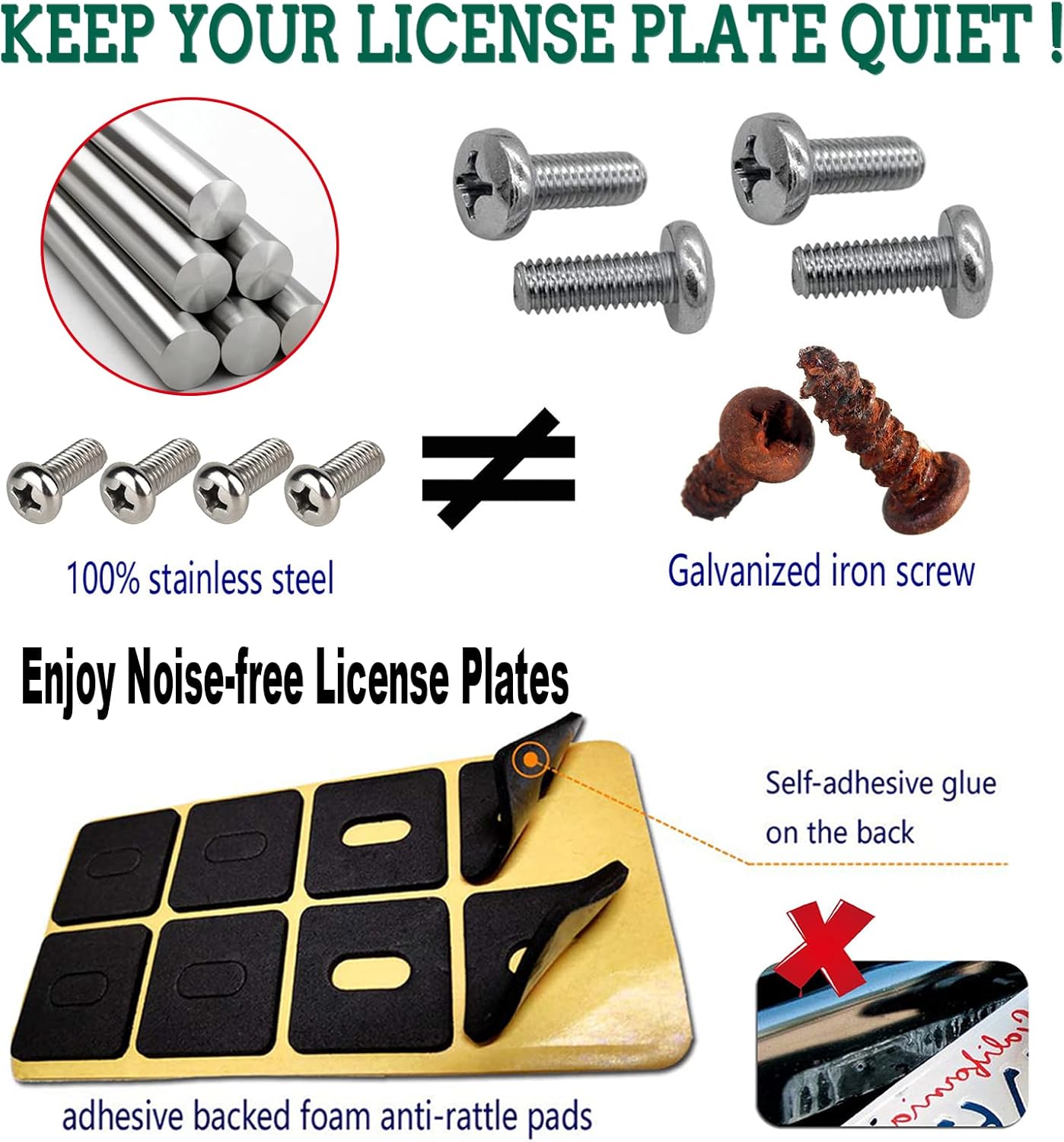 American Flag License Plate Frames - 2 Pack USA Patriotic Black Car Tag Holder, 4 Hole Brushed Aluminum Cover with Screw Caps for Vehicle Truck or SUV