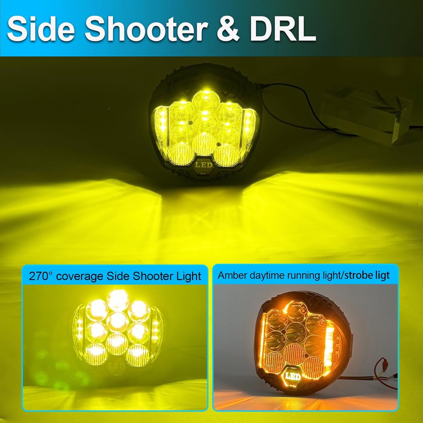 LIGBT 2PCS 5 Inch Amber Yellow Round LED Offroad Light with DRL 90W LED Light Pods 270° Wide Range Super Bright Side Shooter for Pickup Truck ATV UTV SUV