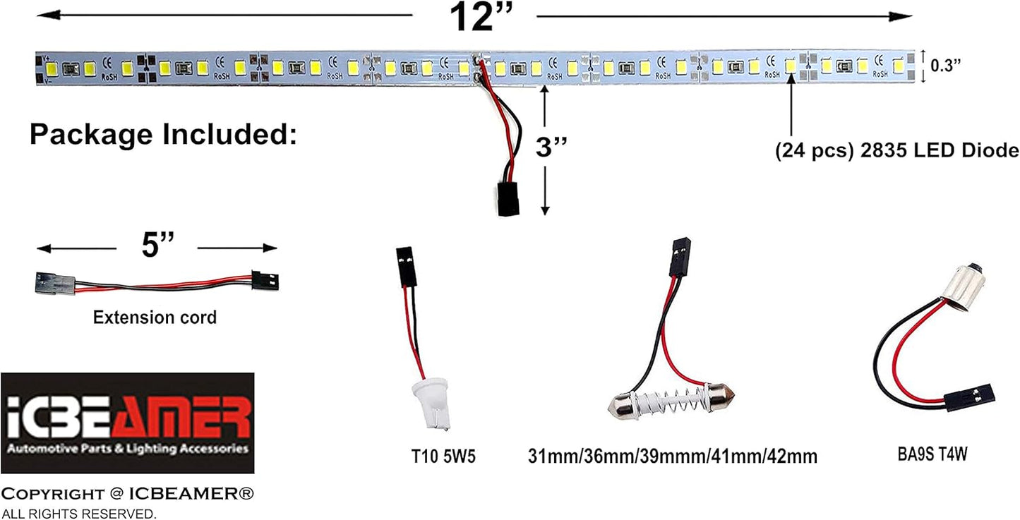 ICBEAMER 12" Purple 18SMD 2835 LED Strip Light Universal Fit Car Trunk Cargo Area or Interior Illumination