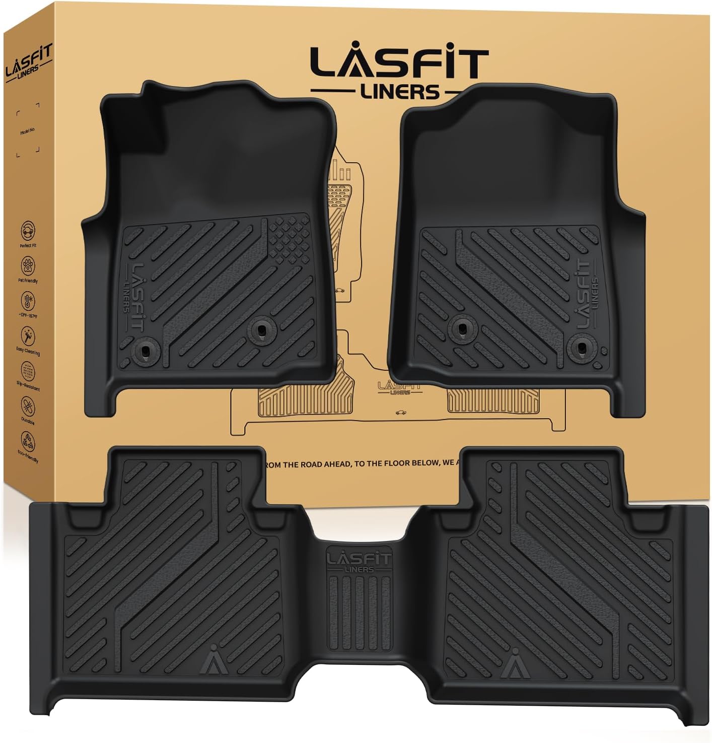 LASFIT Floor Mats for Toyota Tacoma 2005-2011 Access Cab Auto Trans, All Weather Custom Fit Floor Liner for Tacoma Second Row Optional with Center Storage Box,TPE Mats Front&Rear 2 Row, Black