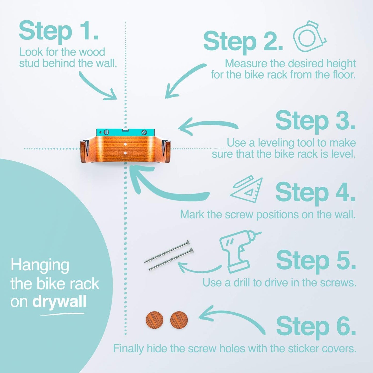 WOKK Wooden Bike Wall Mount - Horizontal Bicycle Wall mount for Home or Garage, Wall Bike Rack for apartment, Your Elegant Indoor Bike Storage