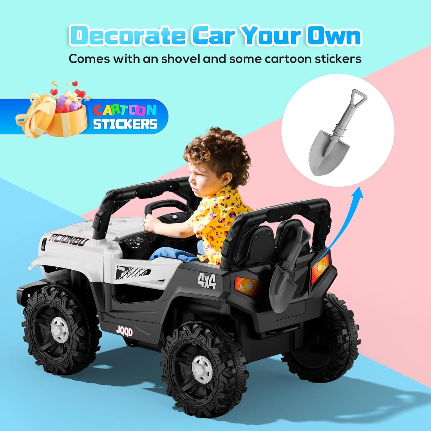 SEALIGHT 12V Kids Ride On Car Truck w/Parent Remote Control, Electric Car for Kids Children Ride On Toy Toddler with Double Doors/Safety Belt/LED Lights/Music Player/Bluetooth