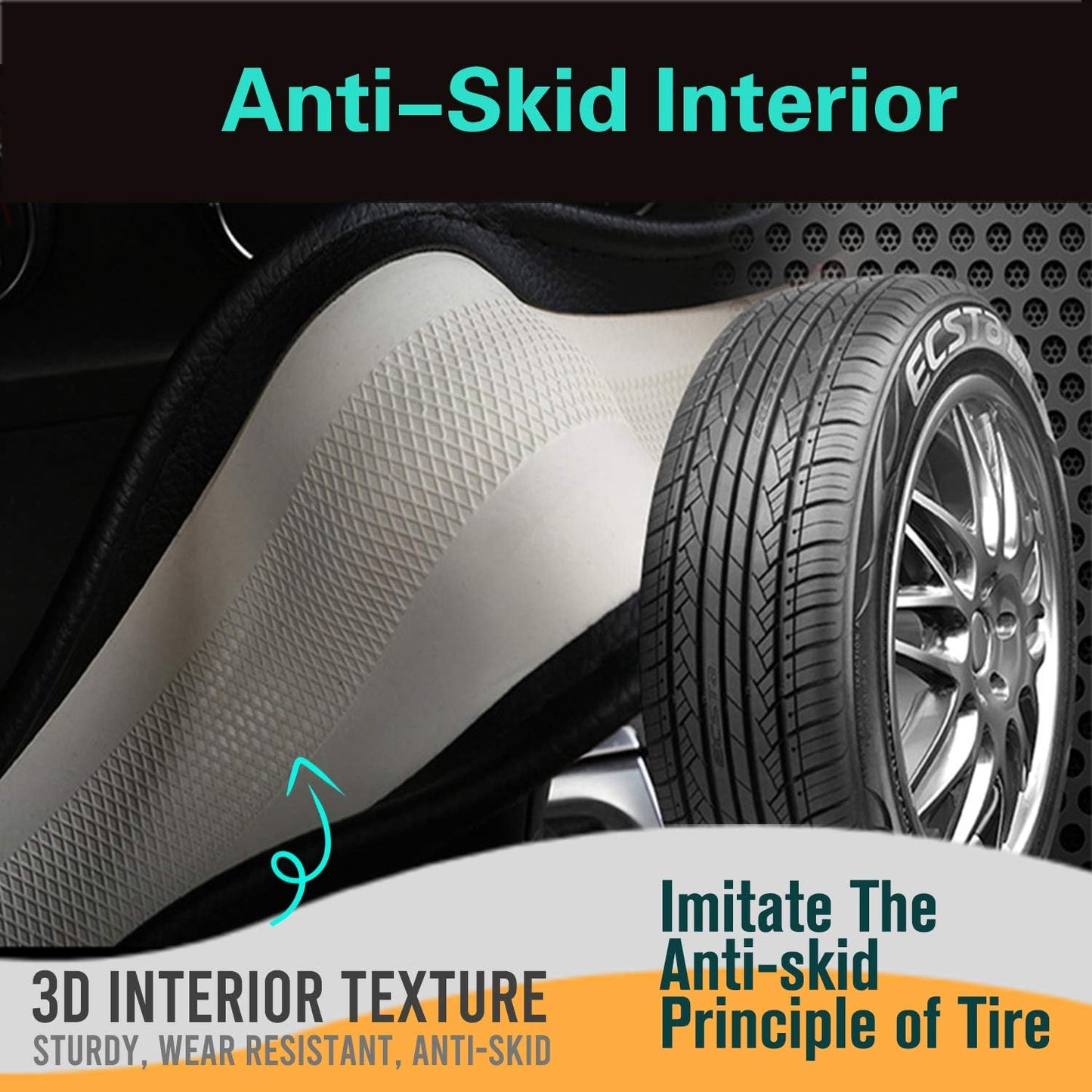 PINCTROT Large Size Steering Wheel Cover Great Grip with 3D Honeycomb Anti-Slip Design, 15.5-15.75 Inch (Black/Red Stitch)