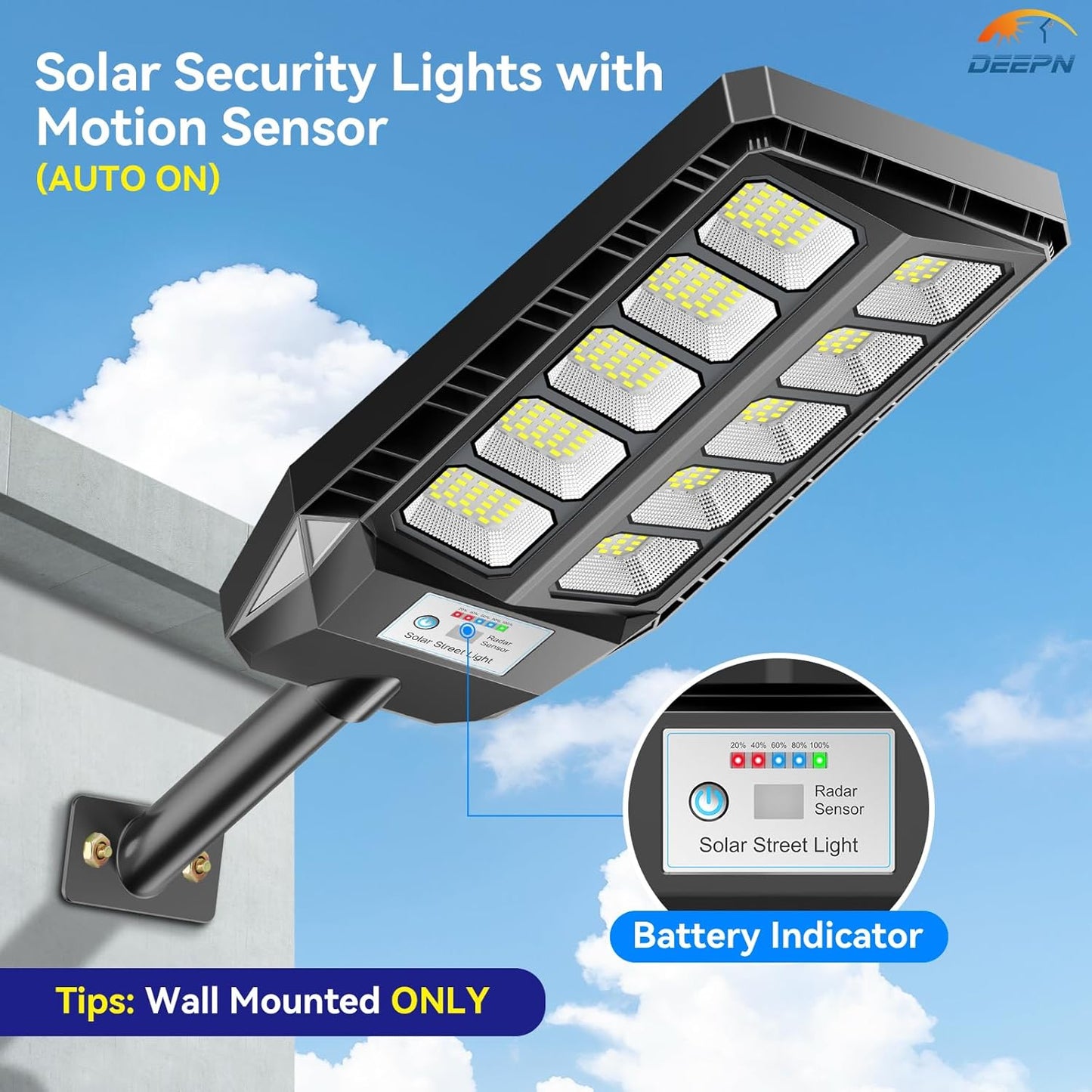 Solar Street Lights Outdoor for Outside, IP66 Waterproof Street Lights Outdoor, 6500K Dusk to Dawn Solar Security Flood Lights Motion Sensor with Remote Control for Yard, Entryway, Garage 3 Pack
