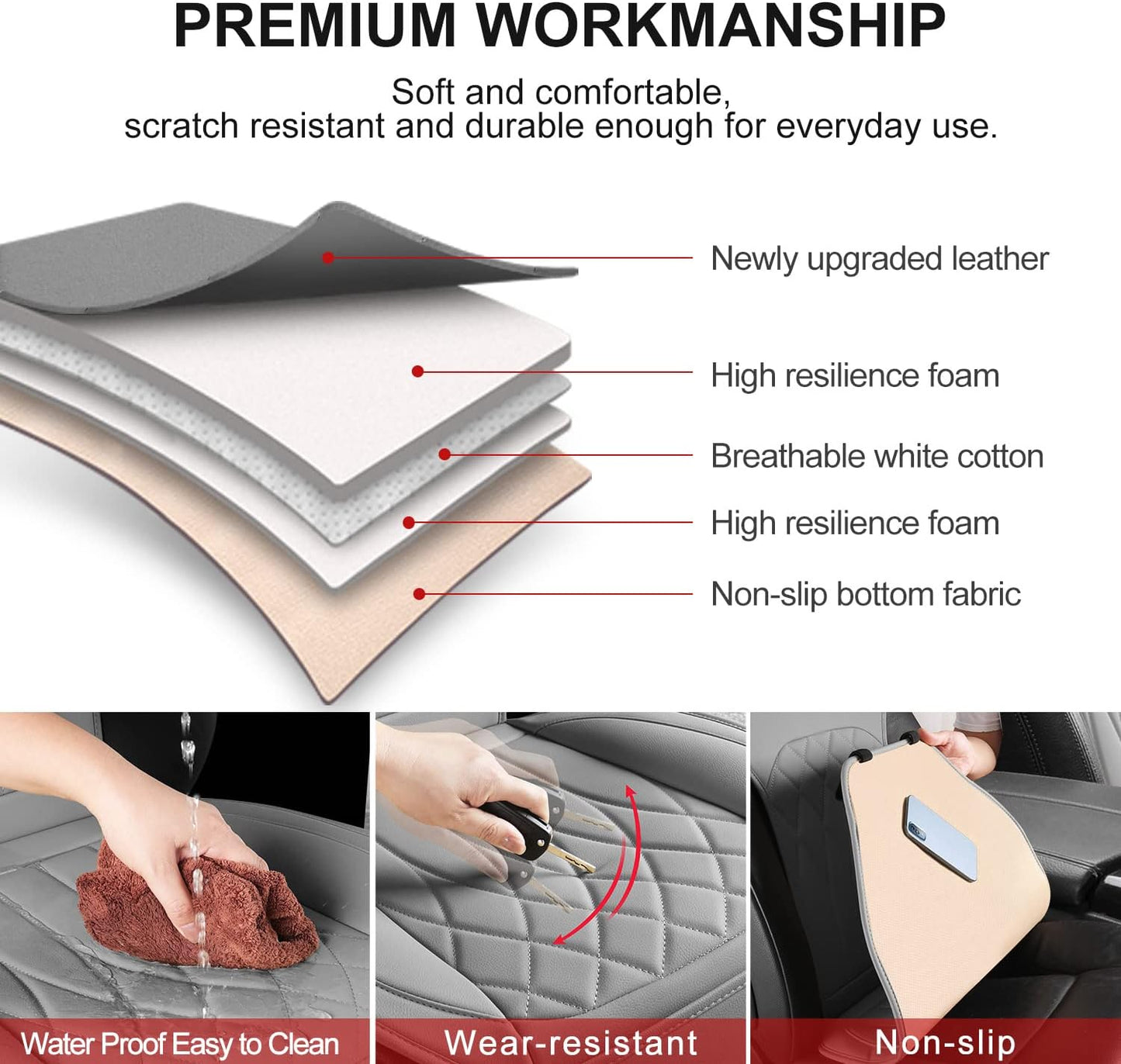 2 Pack Leather Front Car Seat Covers, Universal Sideless Car Seat Protectors with Storage Pocket and Seat Belt Pads, Waterproof Automotive Seat Cover for Cars Trucks SUV(Grey)