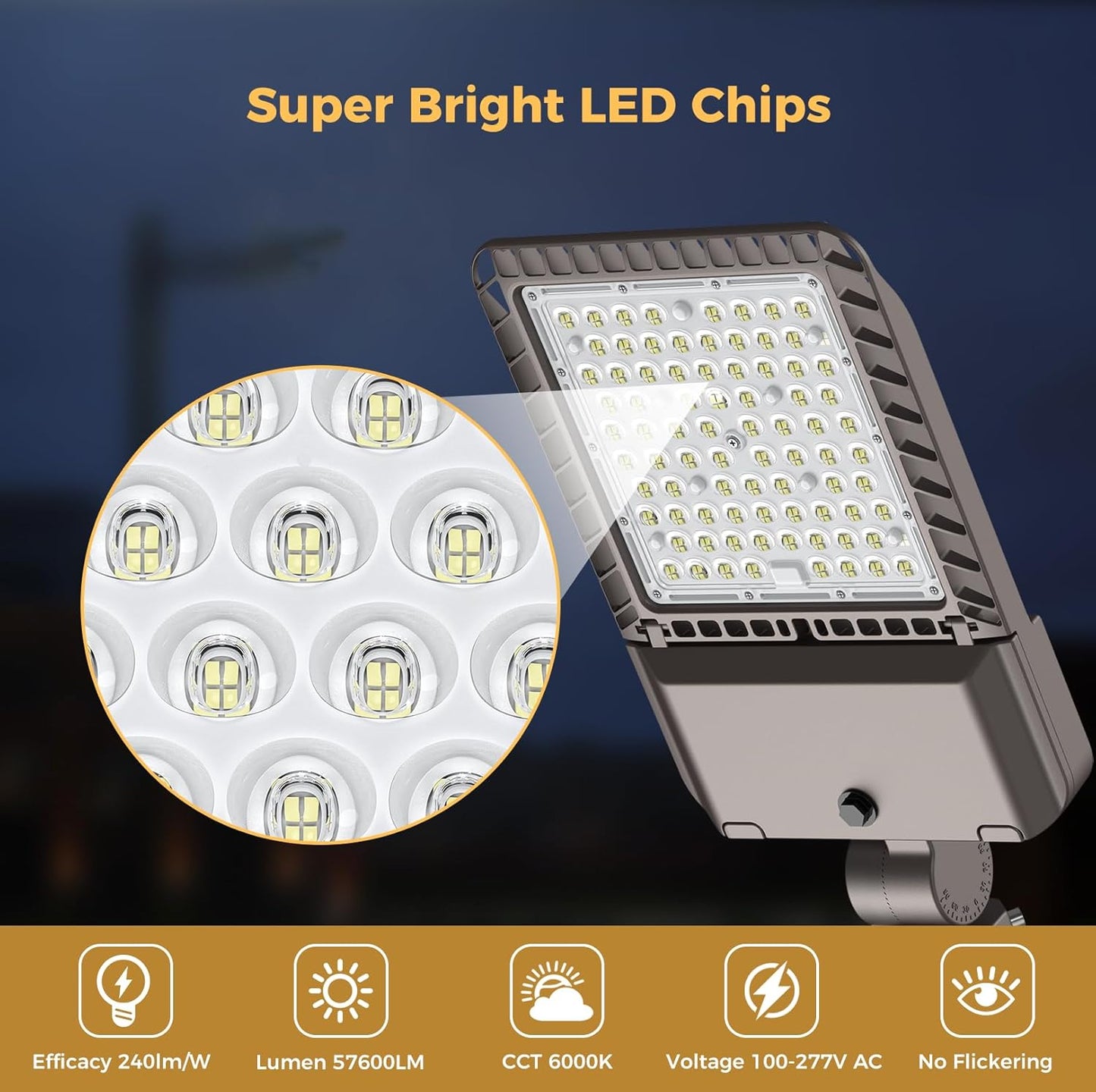 240W LED Parking lot Lights Commercial Area Oudoor Lighting LED Street Lights with Dusk to Dawn Photocell 43200Lm(180LM/W) 6000K IP65 Waterproof 100-277V for Driverway Parking Lot 9 Pack