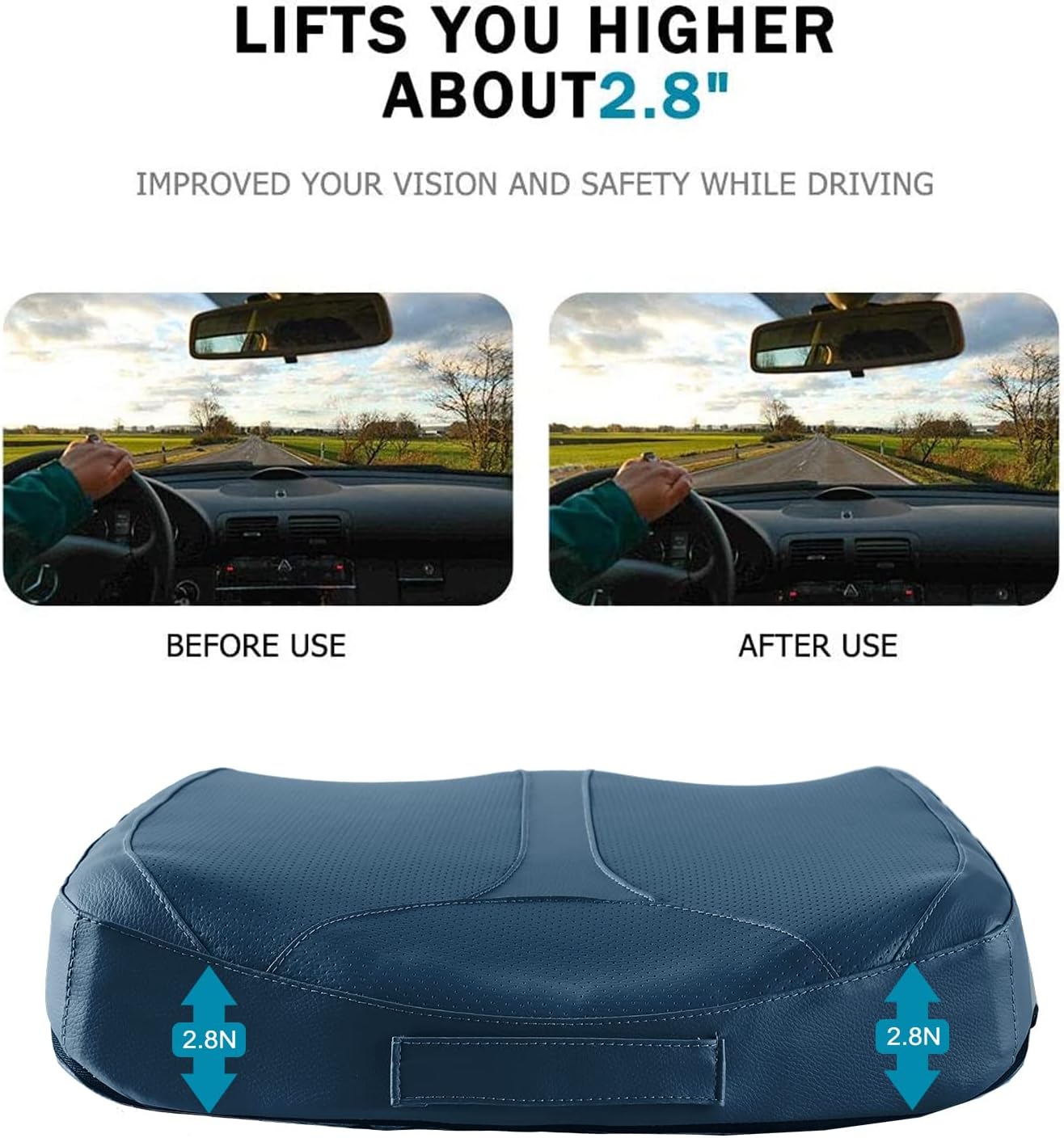 Leather Car Memory Foam Heightening Seat Cushion for Short People Driving,Hip(Coccyx/Tailbone) and Lower Back Pain Relief Butt Pillows,for Truck,SUV,Office Chair,Wheelchair,etc. (Blue