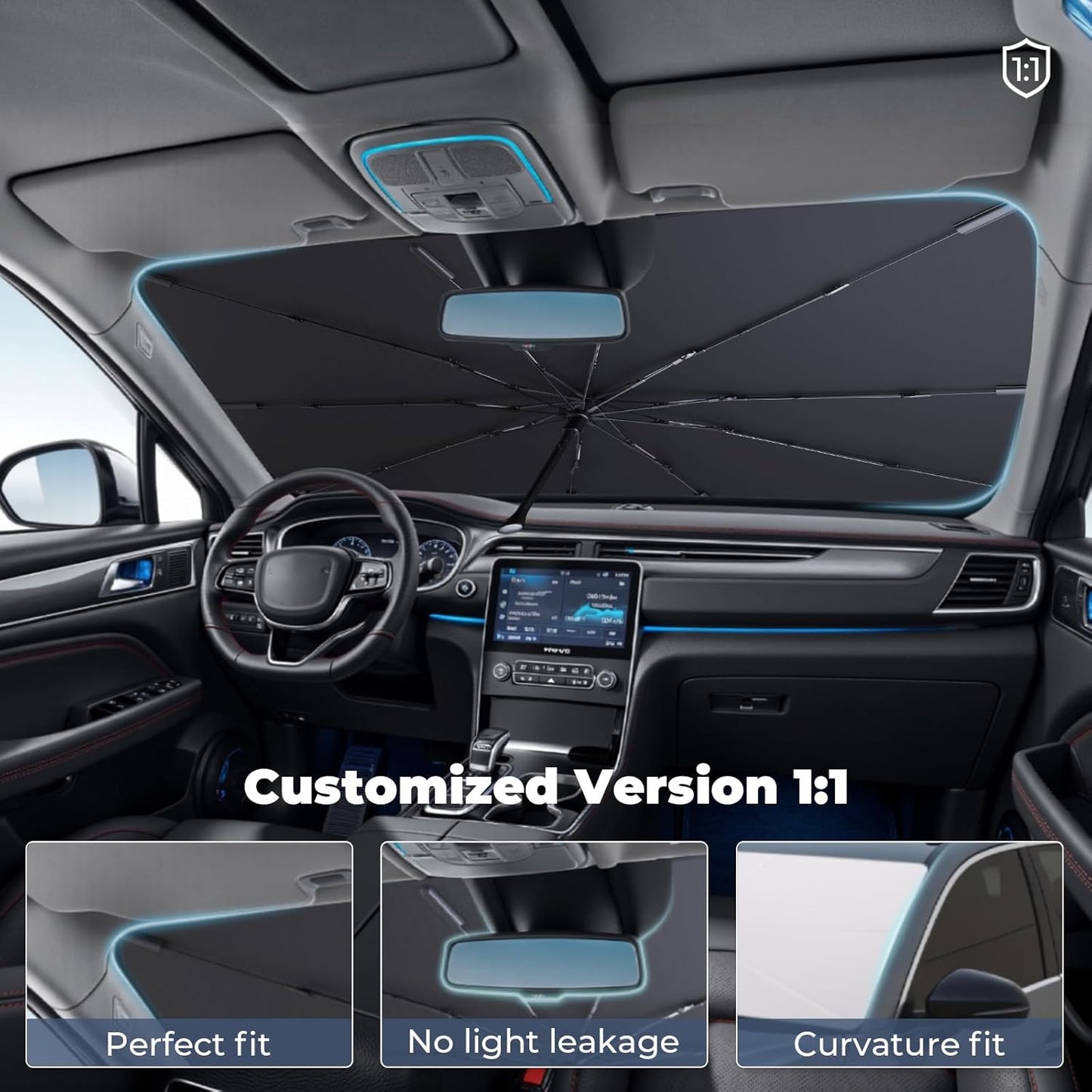 Windshield Sun Shade Umbrella for 2021-2025 Toyota Sienna Accessories: Custom Fit 210T Silver, Foldable Sunshade Front Window Sun Visor, Blocks UV Rays, Keeps Car Cool for LE, XLE, XSE, Limited