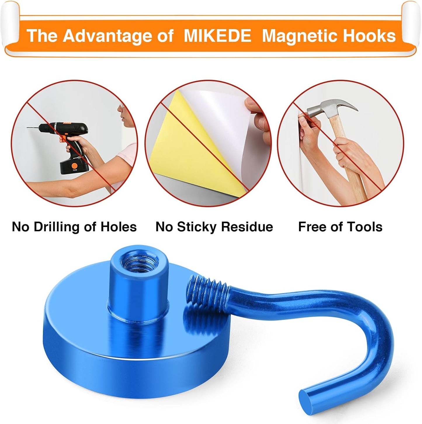 MIKEDE Magnetic Hooks Heavy Duty, 28LB+ Strong Magnets with Hook for Fridge, Neodymium Extra Strength Industrial Hooks for Hanging, Magnetic Hanger for Toolbox, Cruise, Grill(Blue,4 Pack)