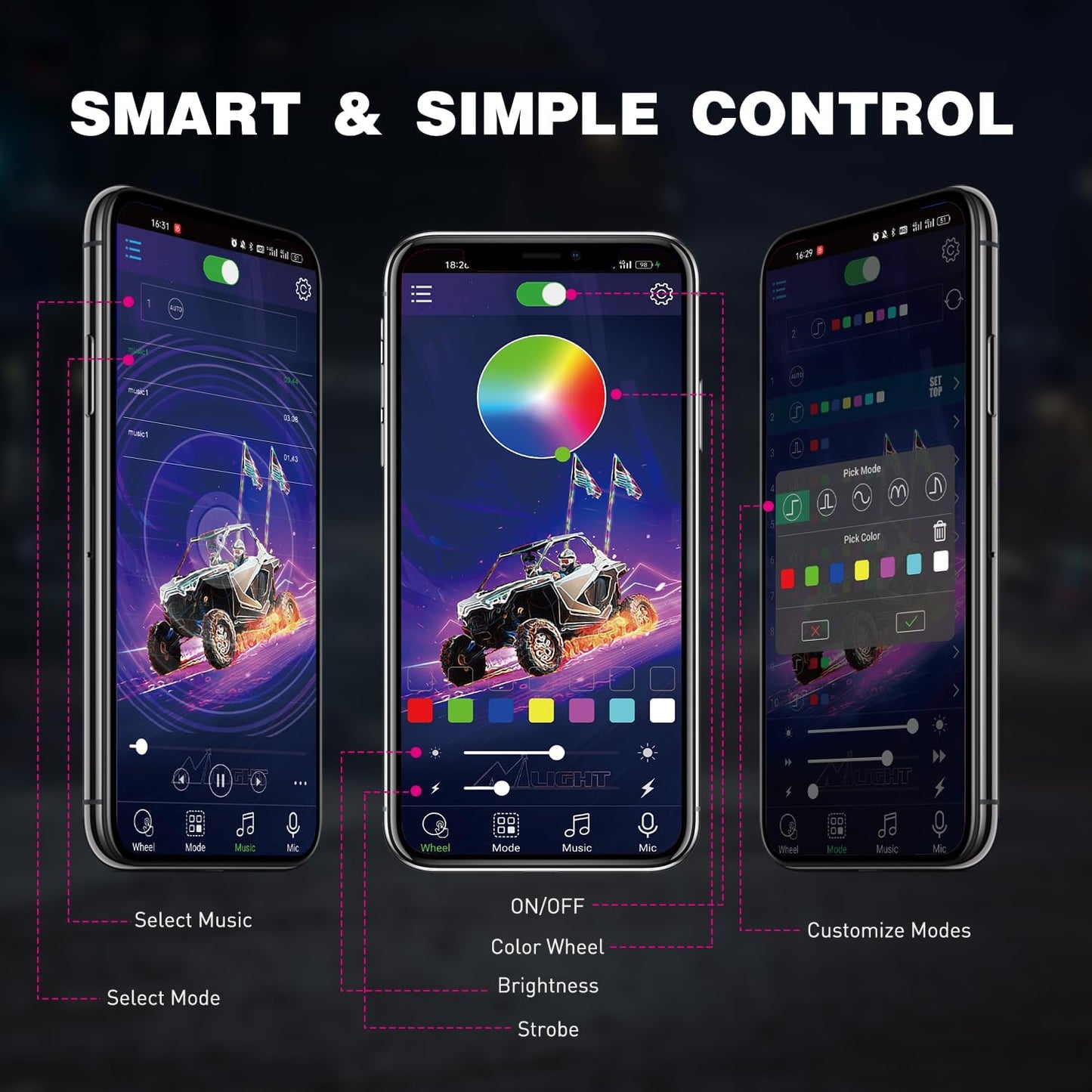 Nilight RGB LED Rock Lights Kit 10 Pods Underglow Multicolor Neon Pod with Remote & Bluetooth App Control DIY Flashing Music Mode Wheel Well Light for Truck ATV UTV RZR SUV