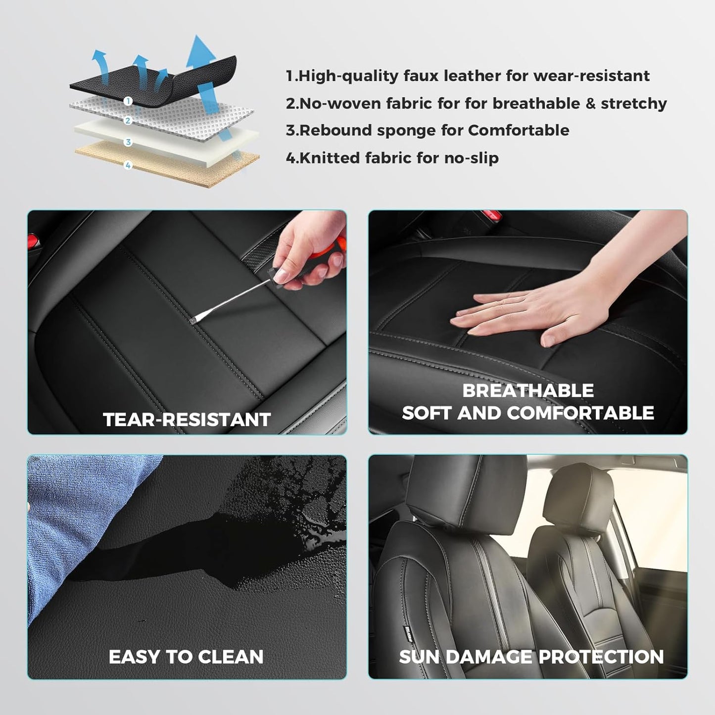 Seat Covers for Honda Civic Sedan 4DR Sedan LX 2022 2023 2024 2025.Faux Leather Car Seats Cover Full Set,(Rear Row Solid Folding Backrest)-Black