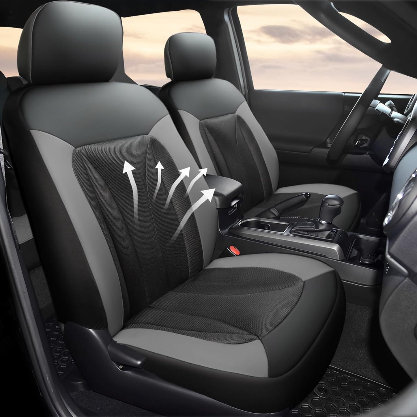GIANT PANDA 2-Pack Front Mesh Car Seat Covers Custom Fit Toyota Tacoma 2016 2017 2018 2019 2020 2021 2022 2023 2024 2025 Double & Crew Cab SR, SR5, Limited, TRD Pro, TRD Sport, TRD Off-Road(Grey/Gray)