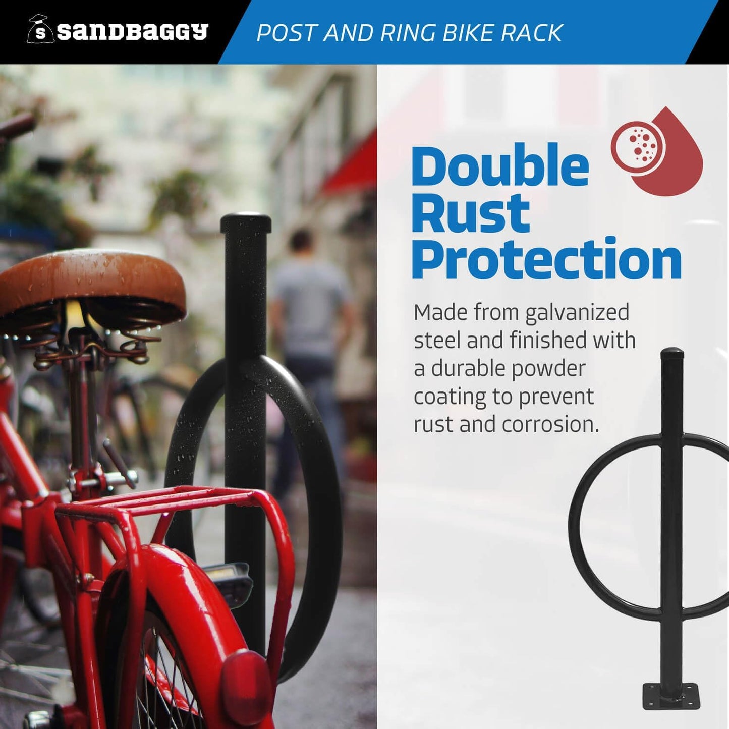 Sandbaggy Post and Ring Bike Rack - Commercial Bike Racks - Galvanized Steel - Anti-Theft Design - In Ground, Apartments, Sidewalks, Industrial (Orange, 2)