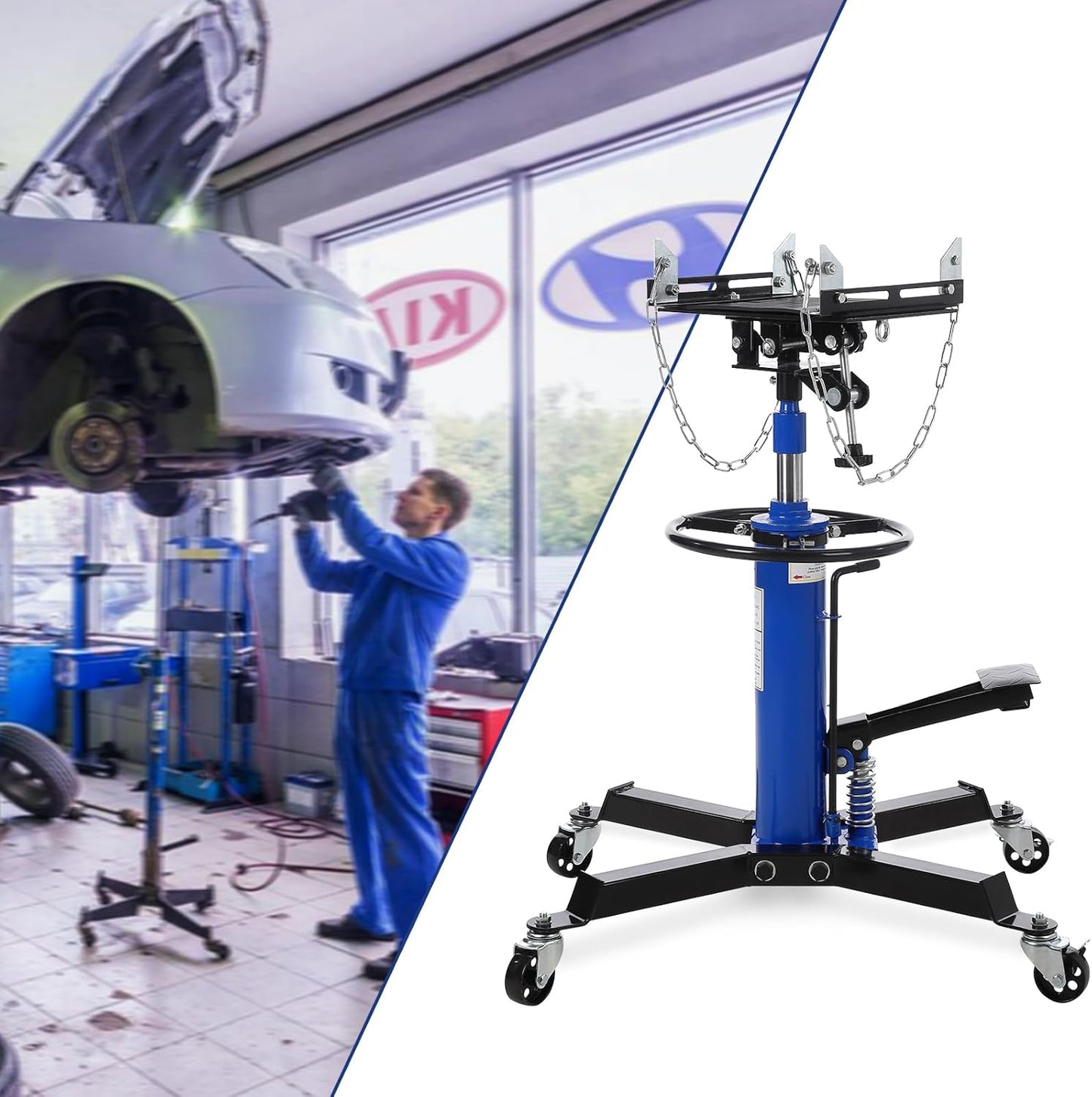 Transmission Jack with 1 Stage Hydraulic Ram, 1322 LBS Hydraulic Telescoping Transmission Jack with Foot Pedal & 360° Swivel Wheels, Heavy-Duty Garage/Workshop Jacks for Car/Truck Repairs, Blue