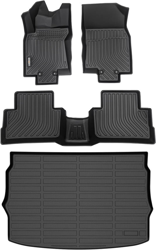 GINOWY-Floor Mats & Cargo Liner for Nissan Rogue Sport 2017-2022 (Cargo Tray in Upper Position) TPE All Weather Car Mats Non-Slip Trunk Mat Waterproof Rogue Accessories Mats Black
