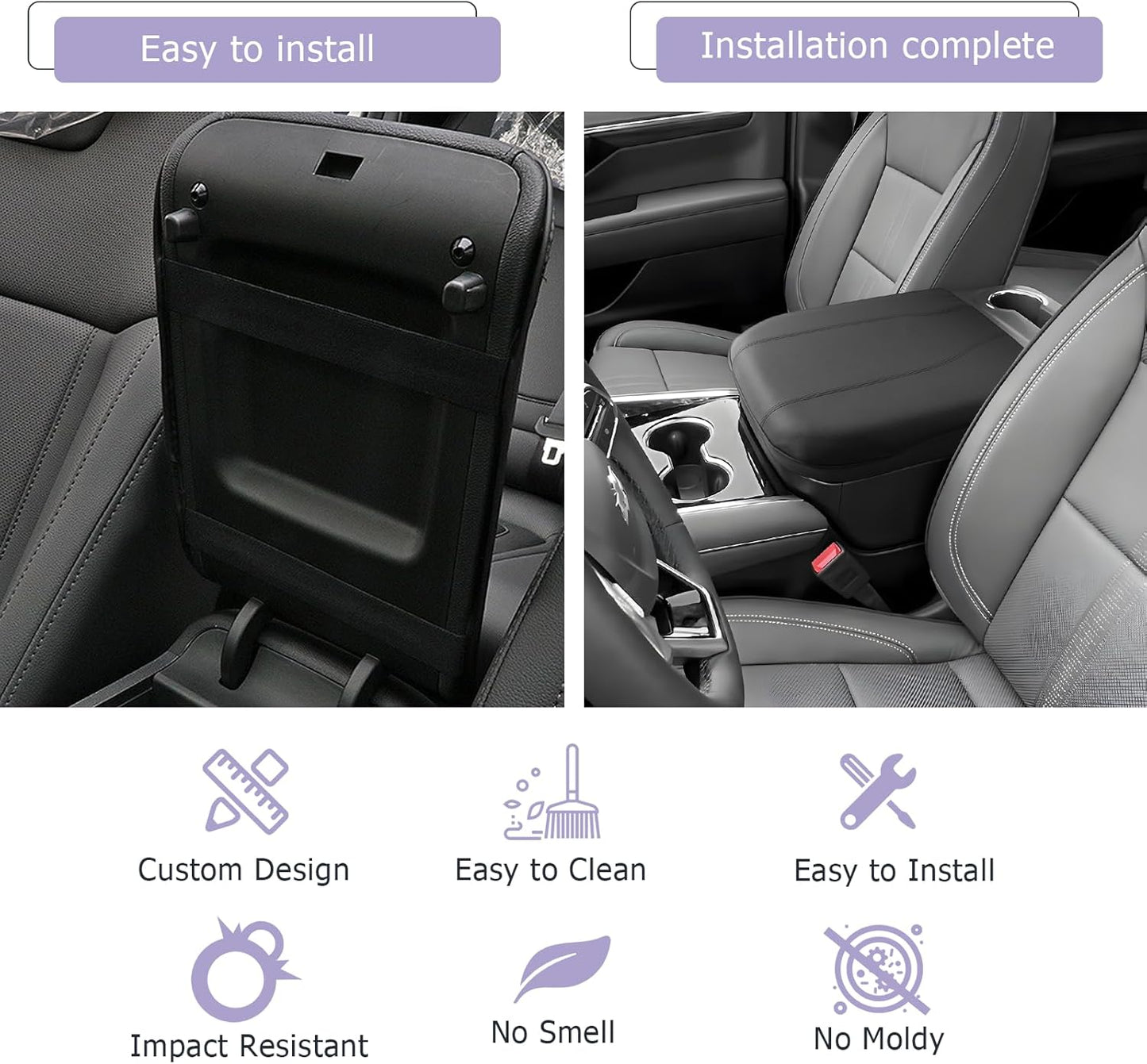 LUWU 2025 Suburban Tahoe Center Console Cover Compatible with 2025 Chevrolet Suburban Tahoe Accessories 2025 Chevy Suburban Tahoe Armrest Cover Armrest Console Cover (Thin Black)