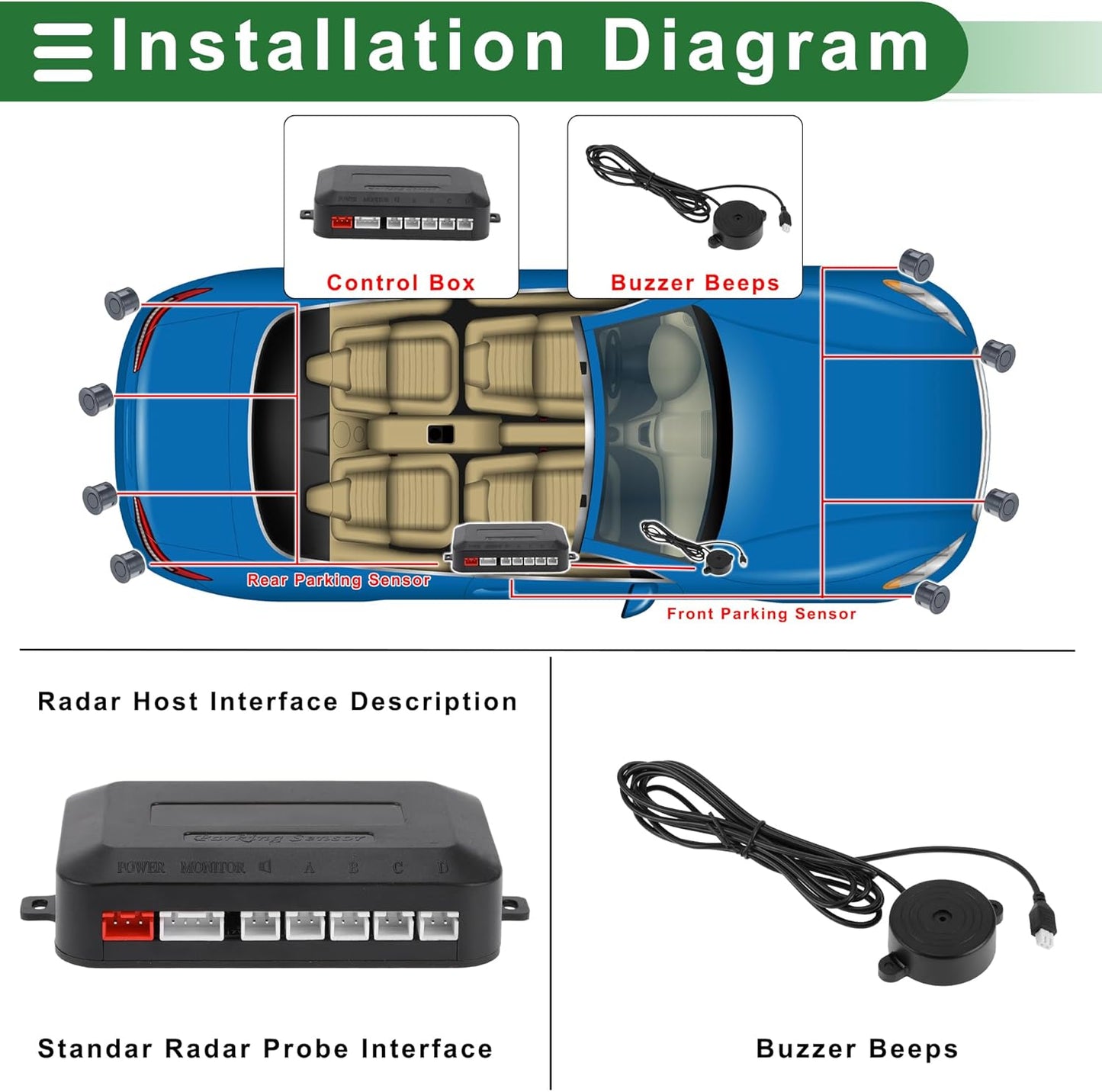 Motoforti Universal Car Auto Vehicle Reverse Backup Radar System Reverse Parking Sensors Alarm Buzzer Reminder Distance Detection Gray 2 Parking Sensors