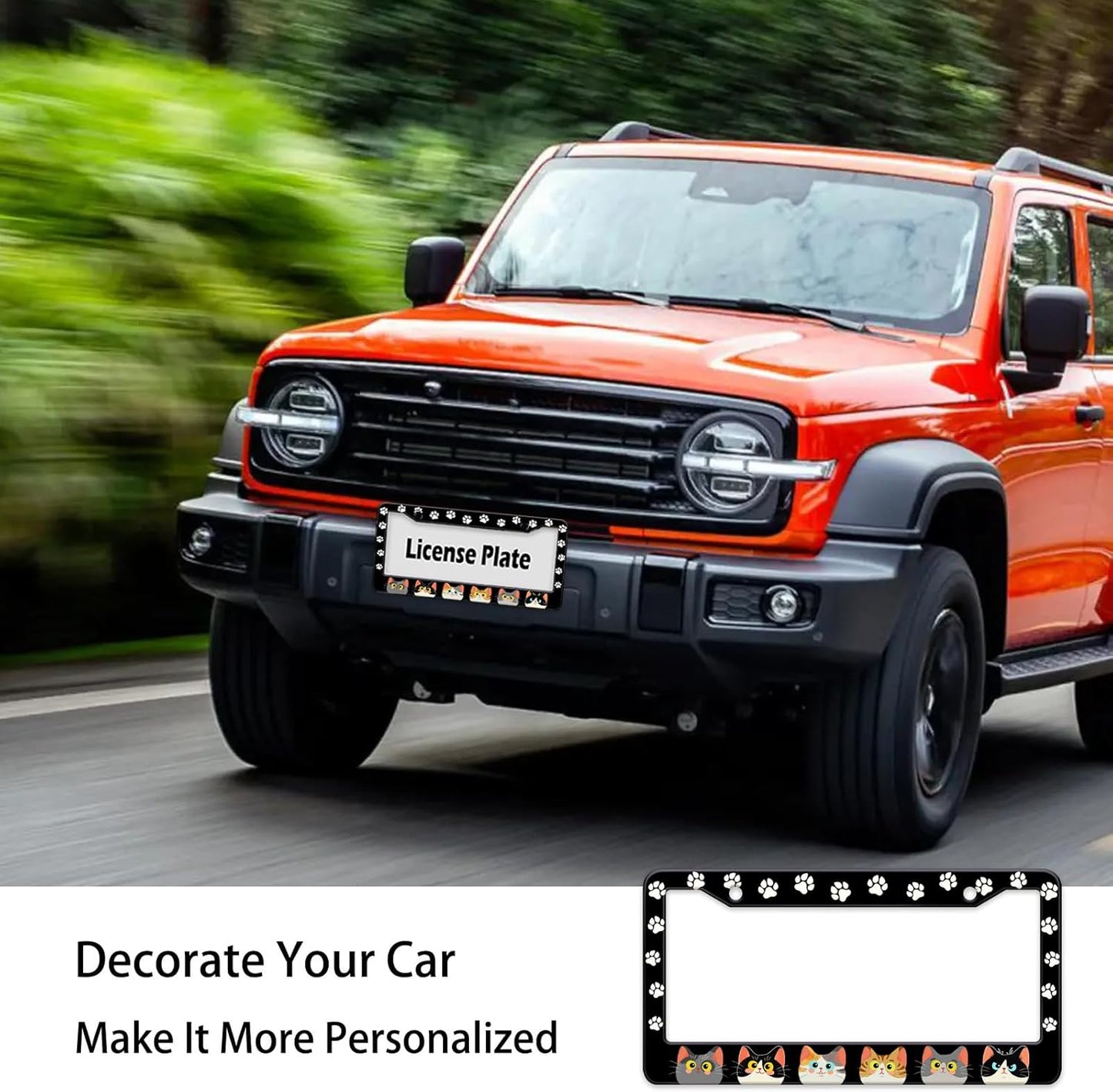 Cats Paw License Plate Frame, Cute Cartoon Cat Animal License Hloder Covers Tag, Metal Aluminum Rustproof Car Accessories for Us Canada Standard Women Men 2 Holes with Screw Caps