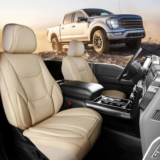 Coverland Custom Car Seat Covers Compatible with Avalanche, Ram 1500, Ram 2500 - Premium Leather Non-Slip Memory Foam Waterproof Interior Protector Front Seat-Beige [See Size Chart-Size A43]